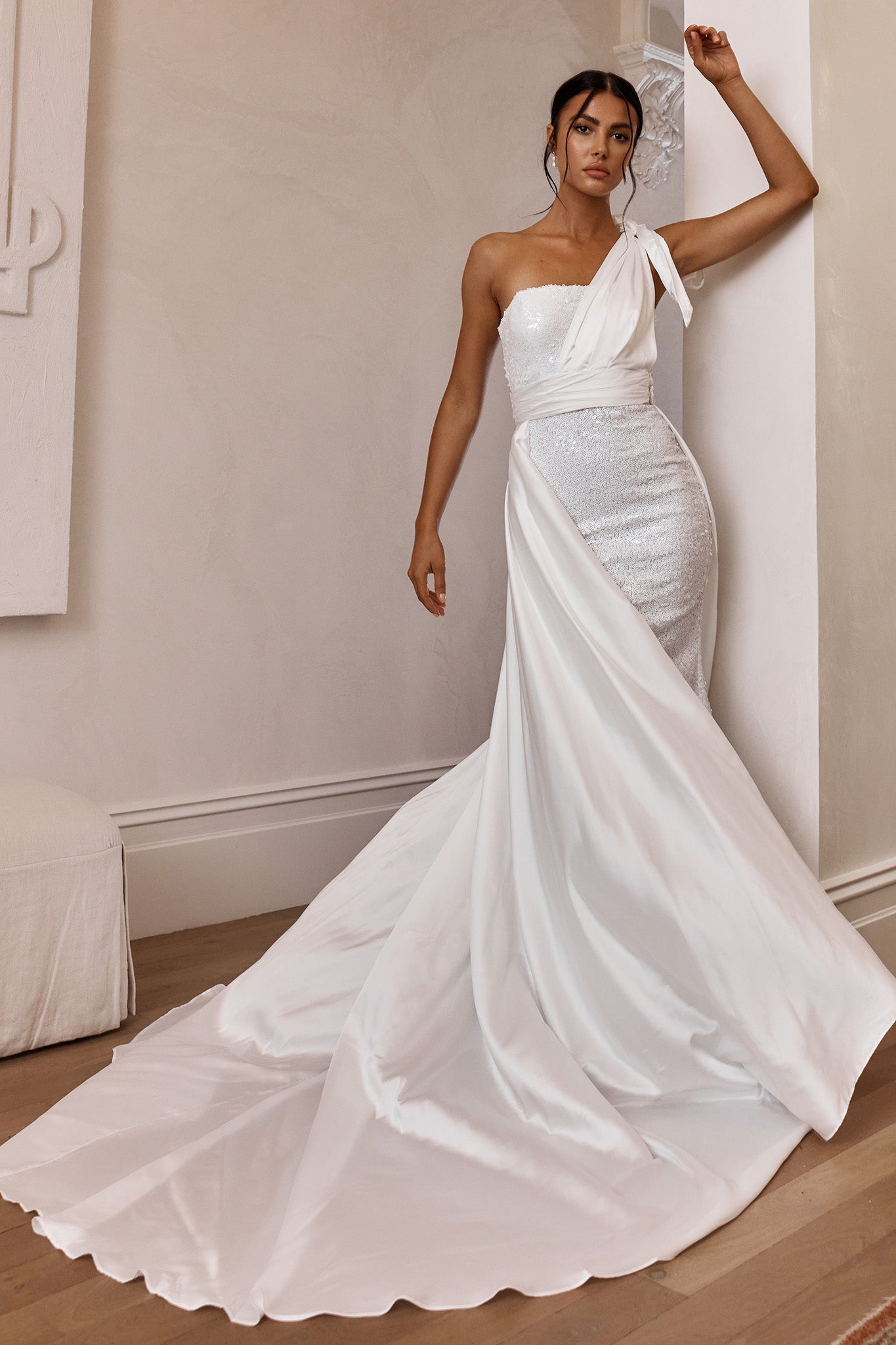 Francene Two Piece Sequin Maxi Dress White-Maymioy
