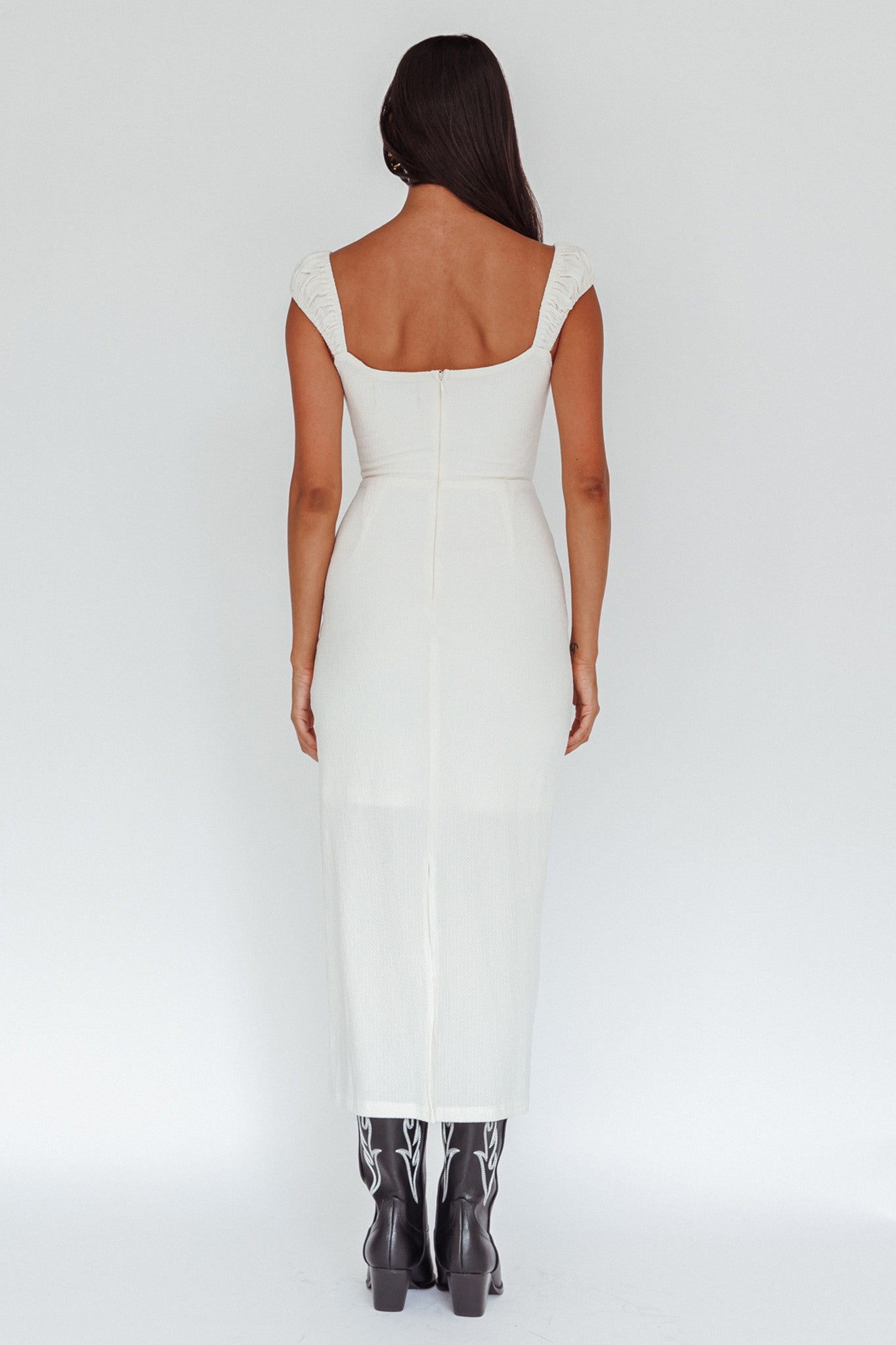 Iconic Cut-Out Bodice Midi Dress Cream-Maymioy