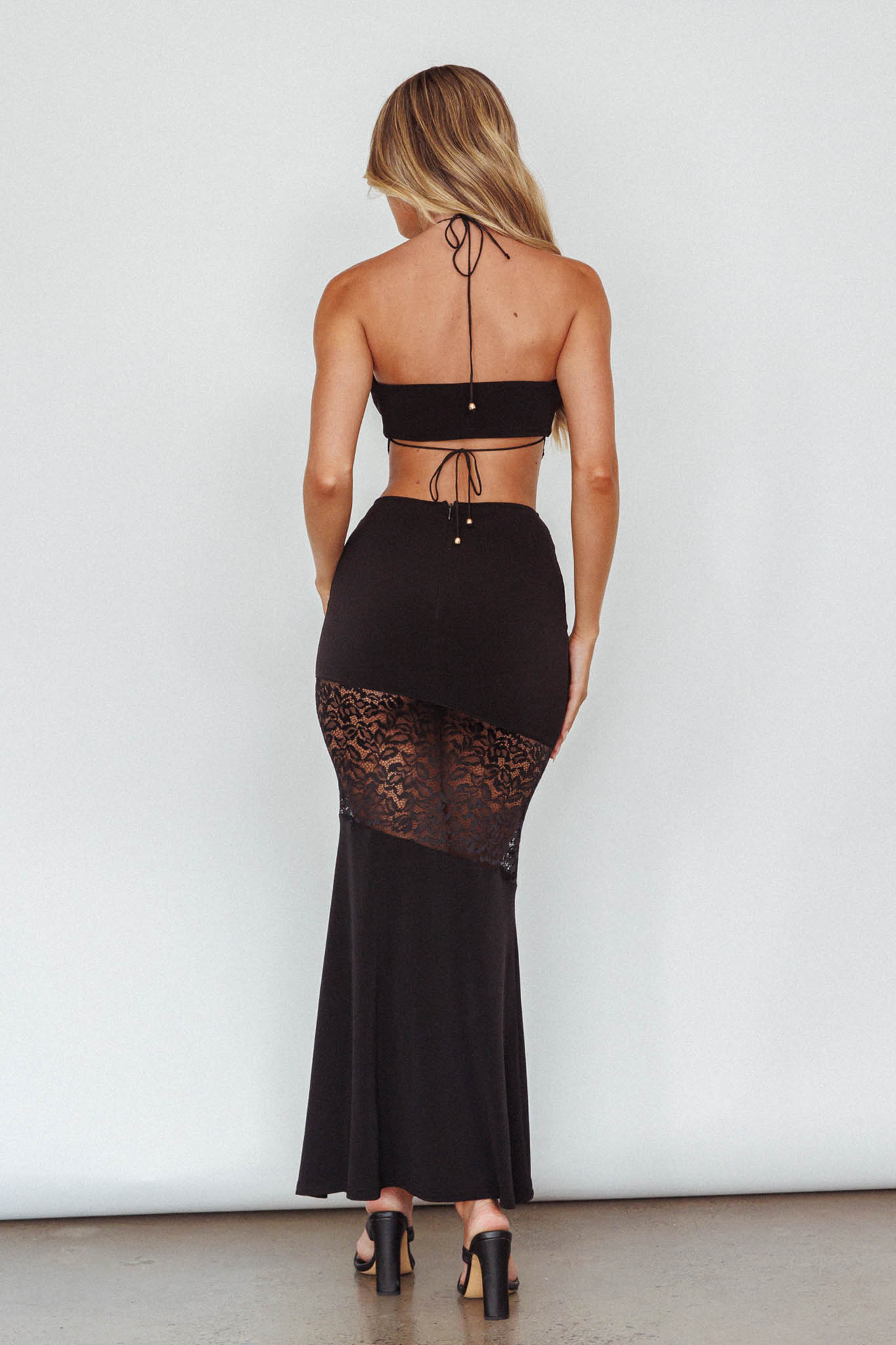 Florida Lace Insert Cut-Out Maxi Dress Black-Maymioy