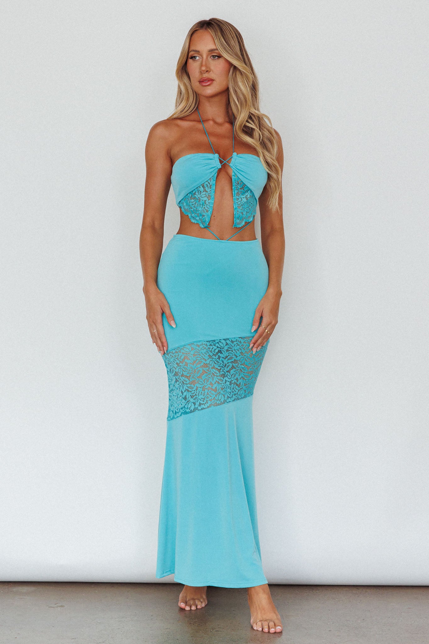 Florida Lace Insert Cut-Out Maxi Dress Blue-Maymioy