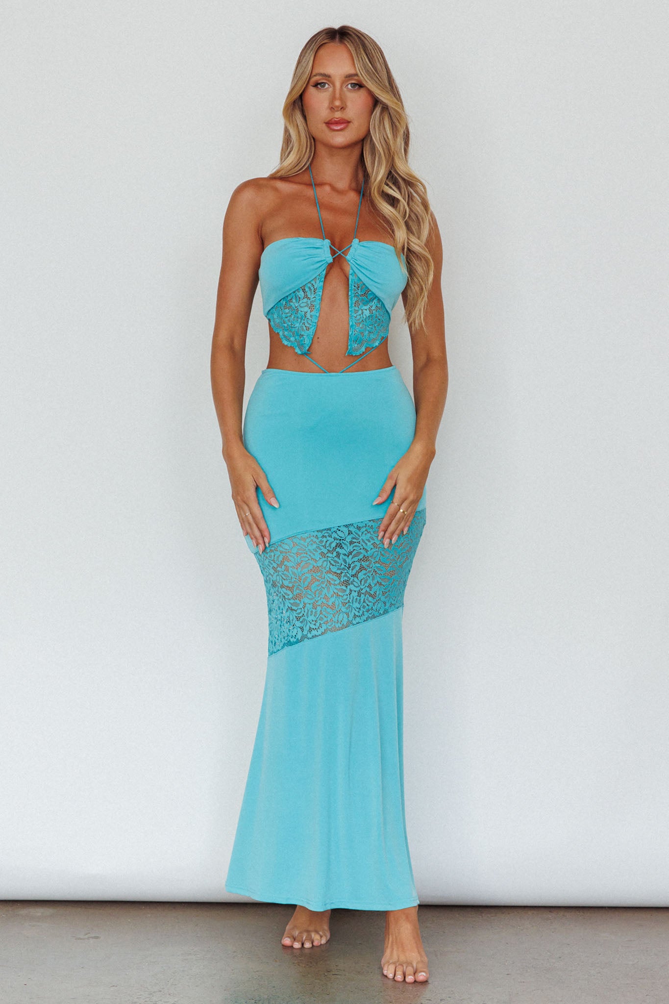 Florida Lace Insert Cut-Out Maxi Dress Blue-Maymioy