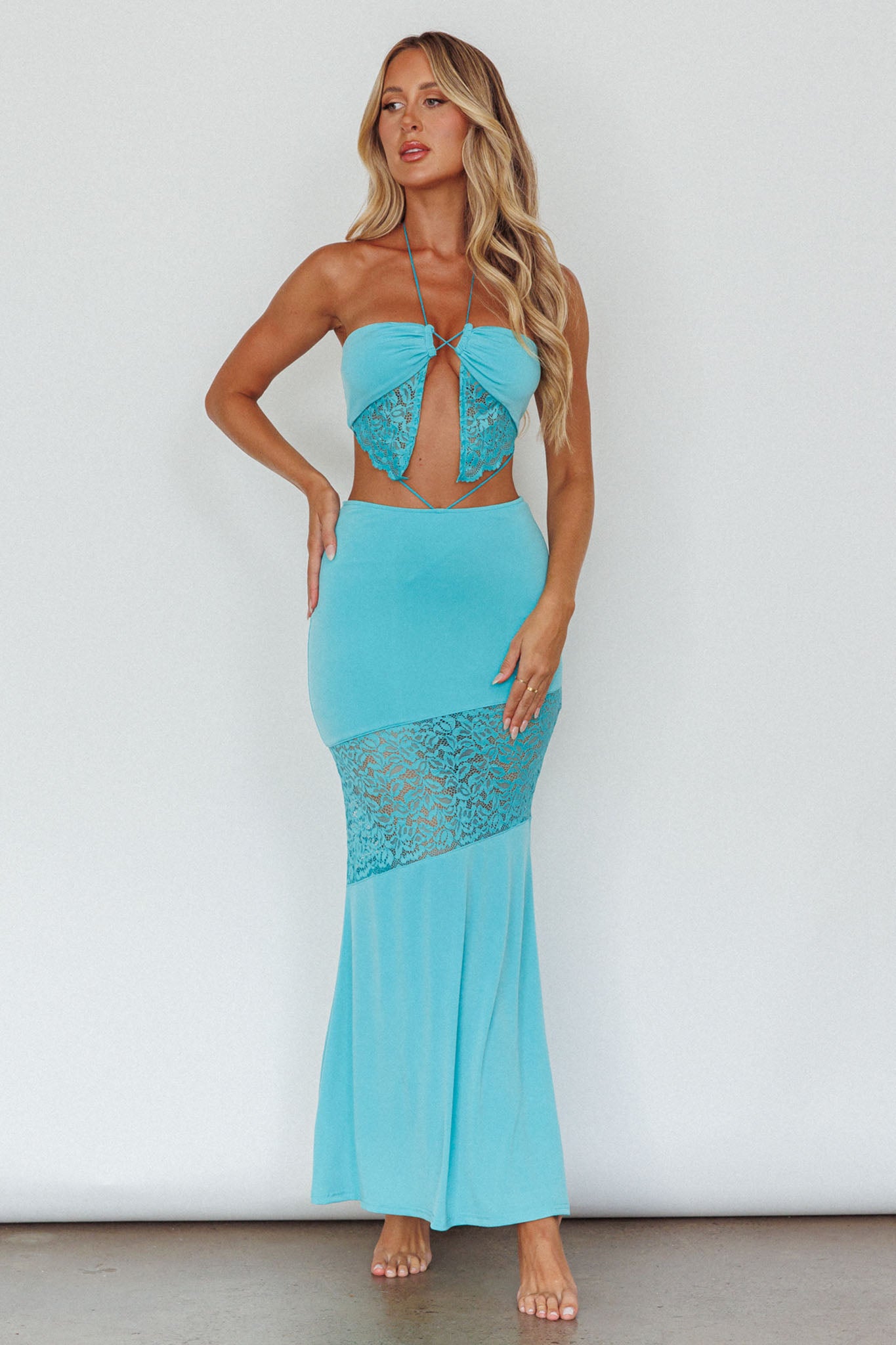 Florida Lace Insert Cut-Out Maxi Dress Blue-Maymioy