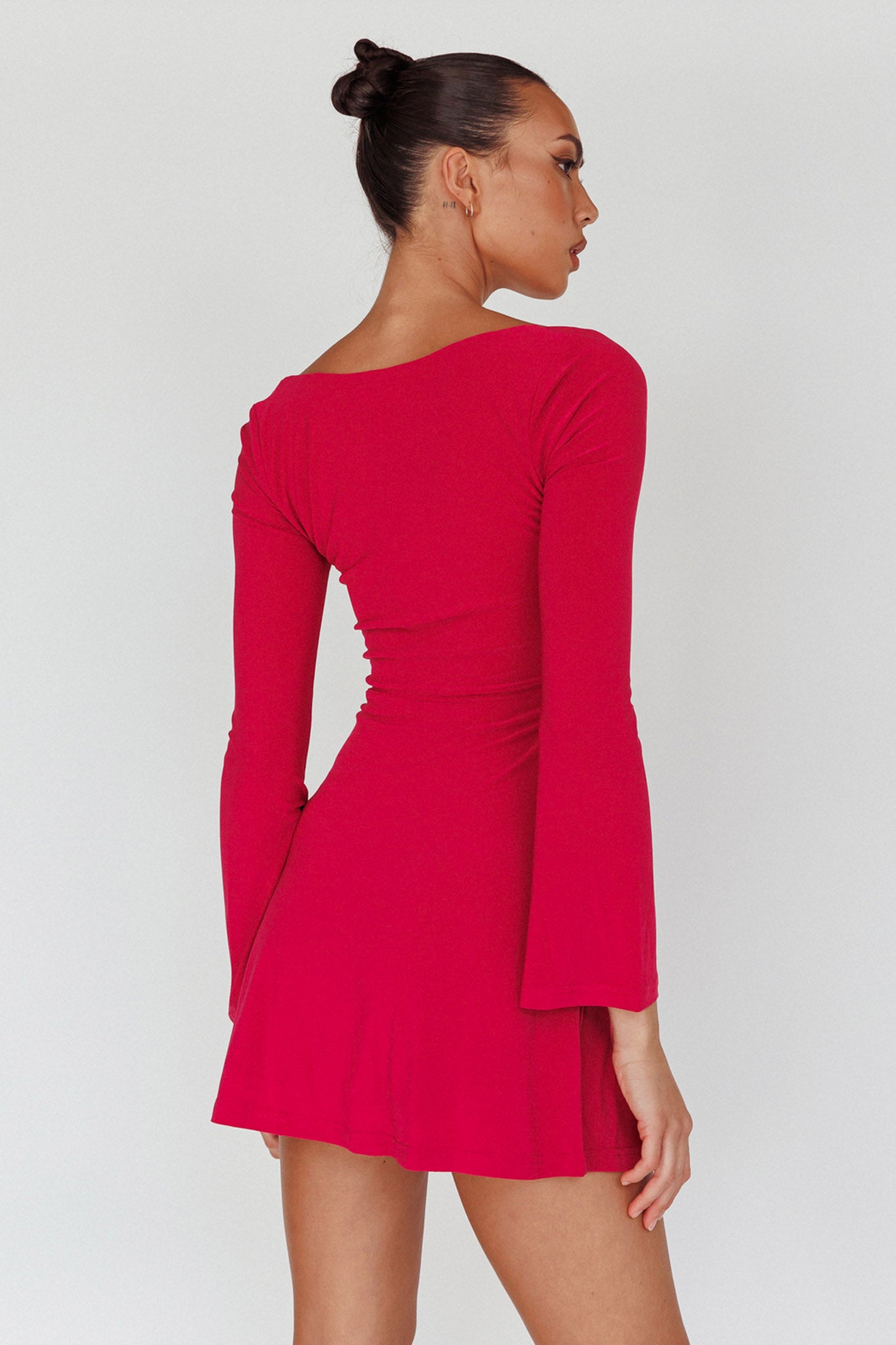 Kaleidoscope Drawstring Bust Mini Dress Plum-Maymioy