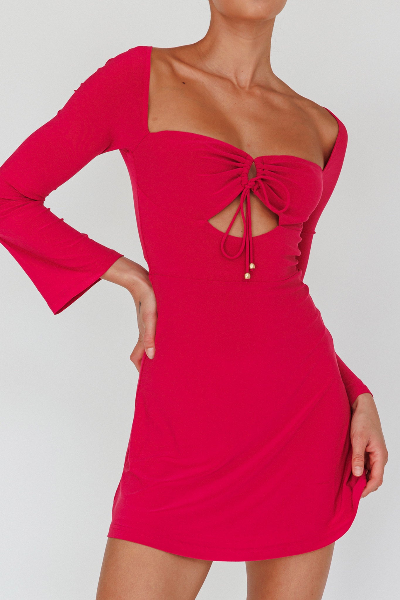 Kaleidoscope Drawstring Bust Mini Dress Plum-Maymioy