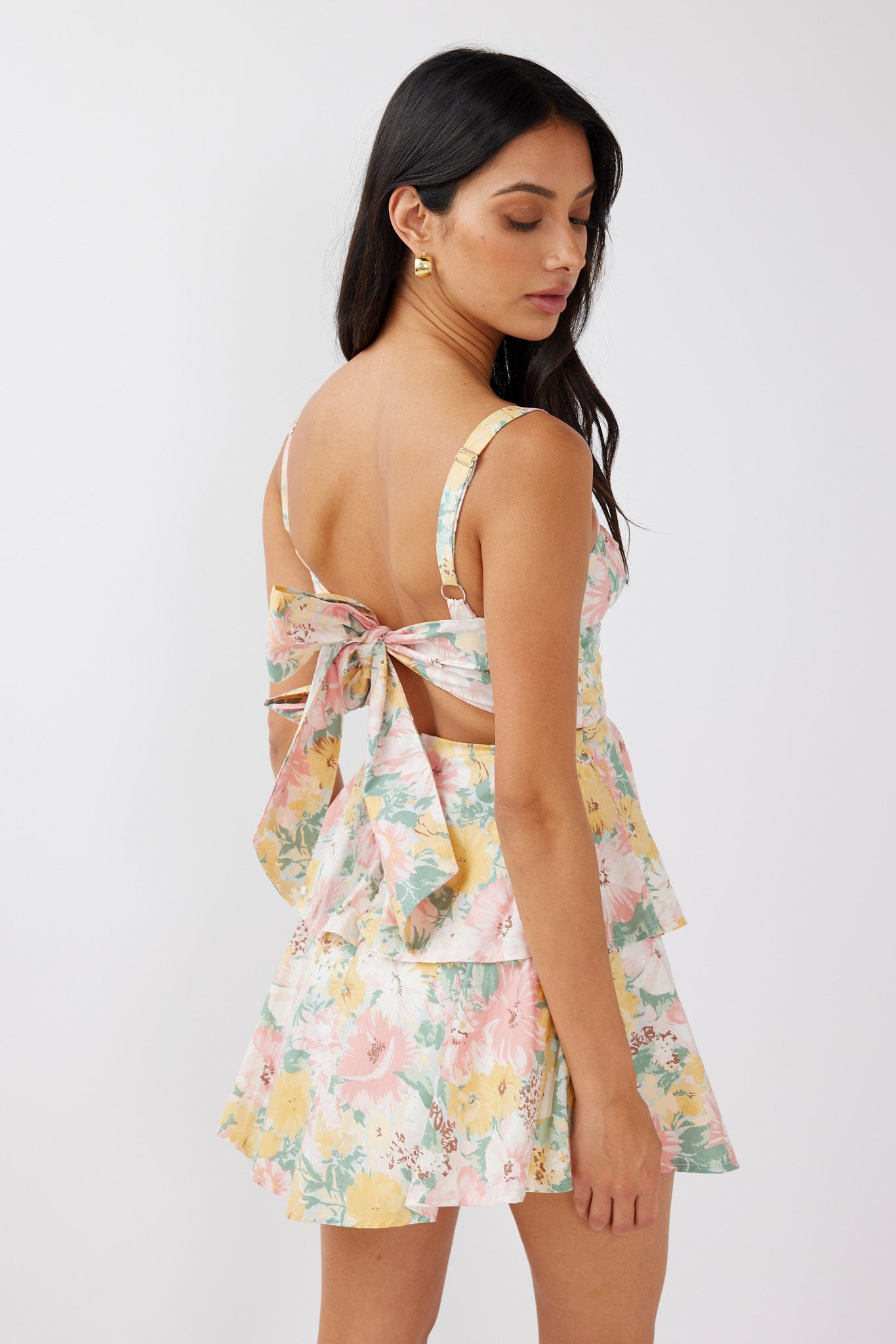 Provence Bloom Tiered Mini Dress Multi Blush-Maymioy