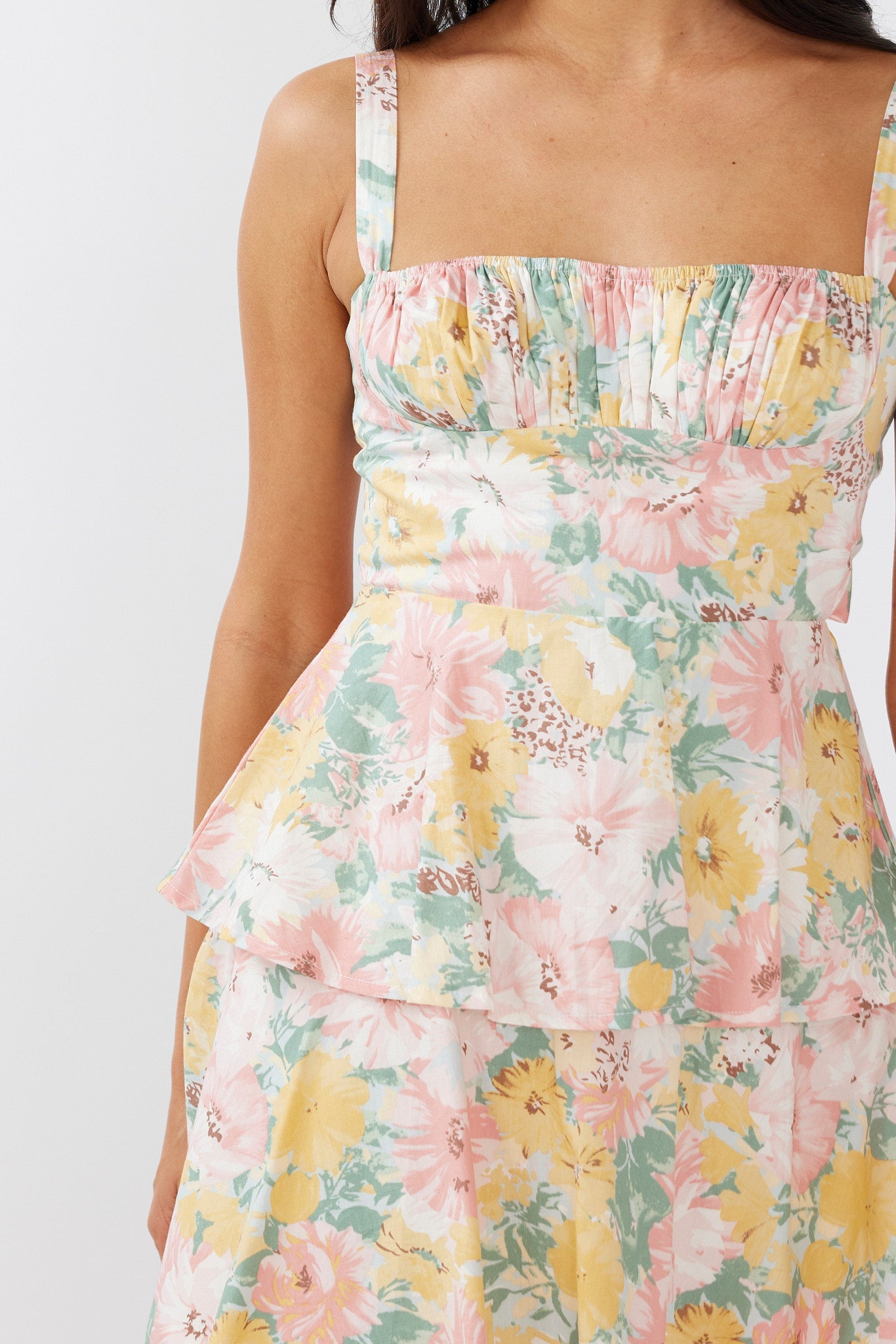 Provence Bloom Tiered Mini Dress Multi Blush-Maymioy