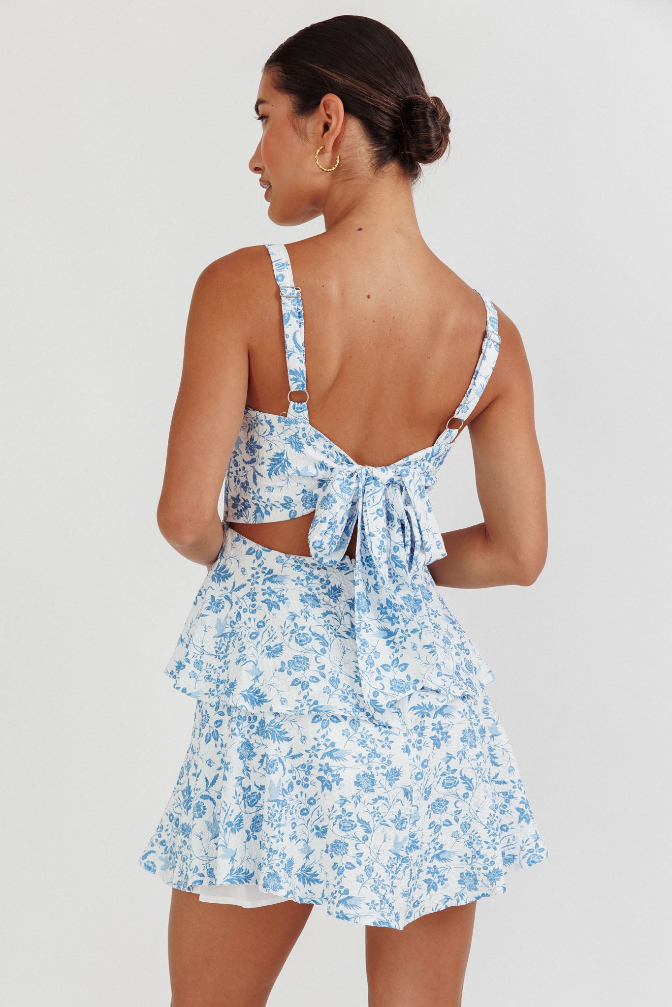Provence Bloom Tiered Ruffle Mini Dress Blue-Maymioy