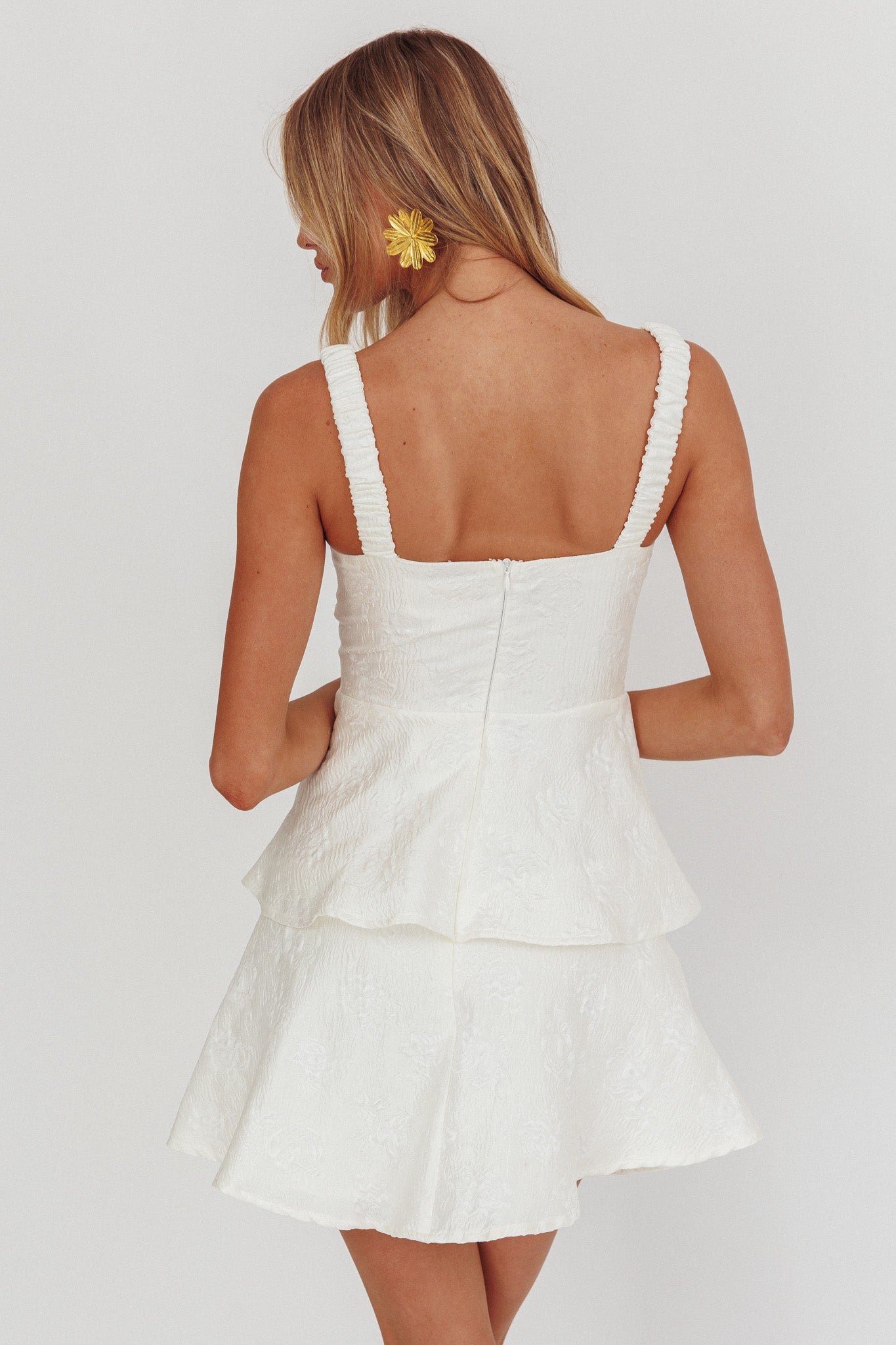 Provence Bloom Peplum Mini Dress Cream-Maymioy