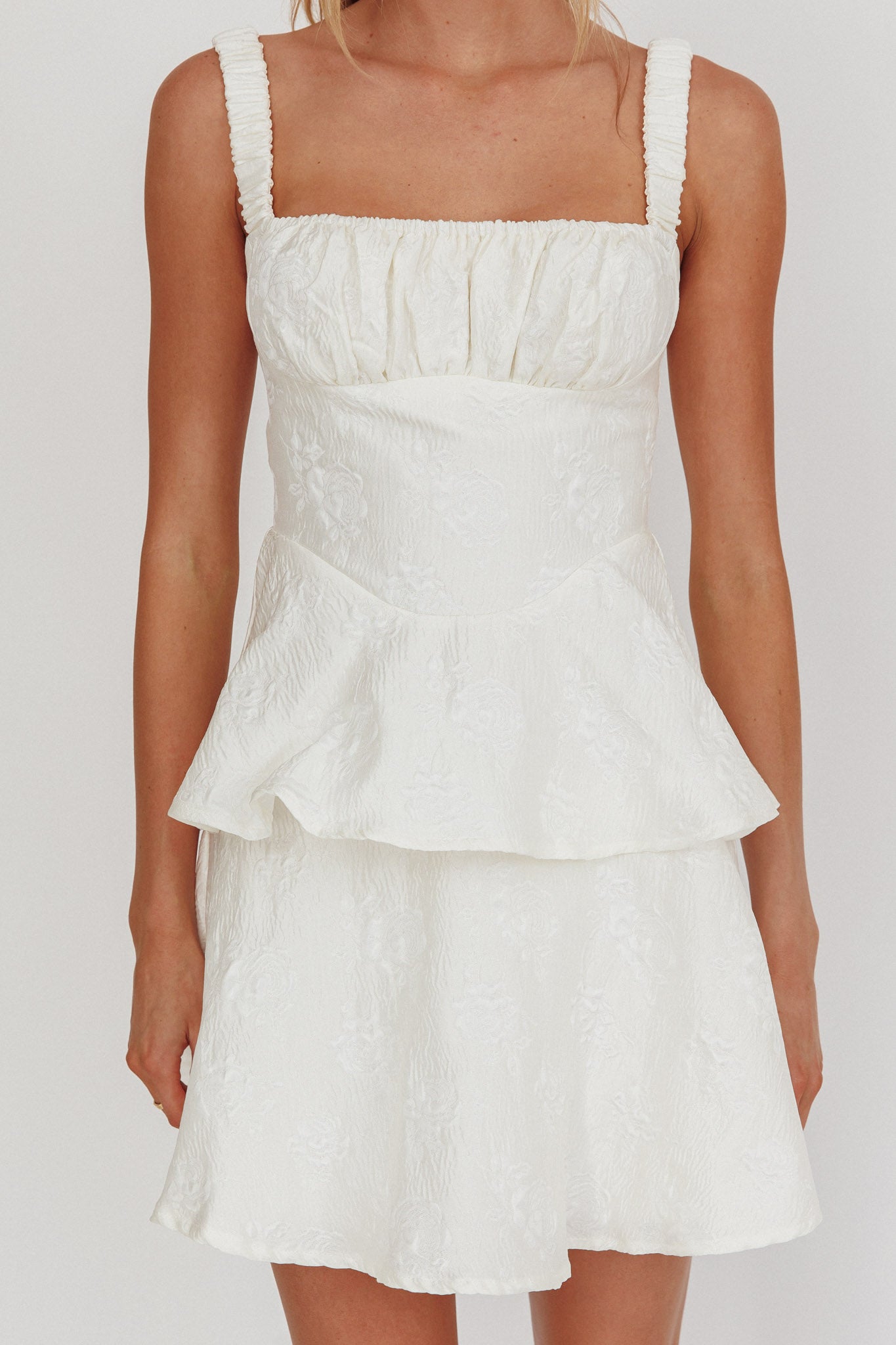 Provence Bloom Peplum Mini Dress Cream-Maymioy