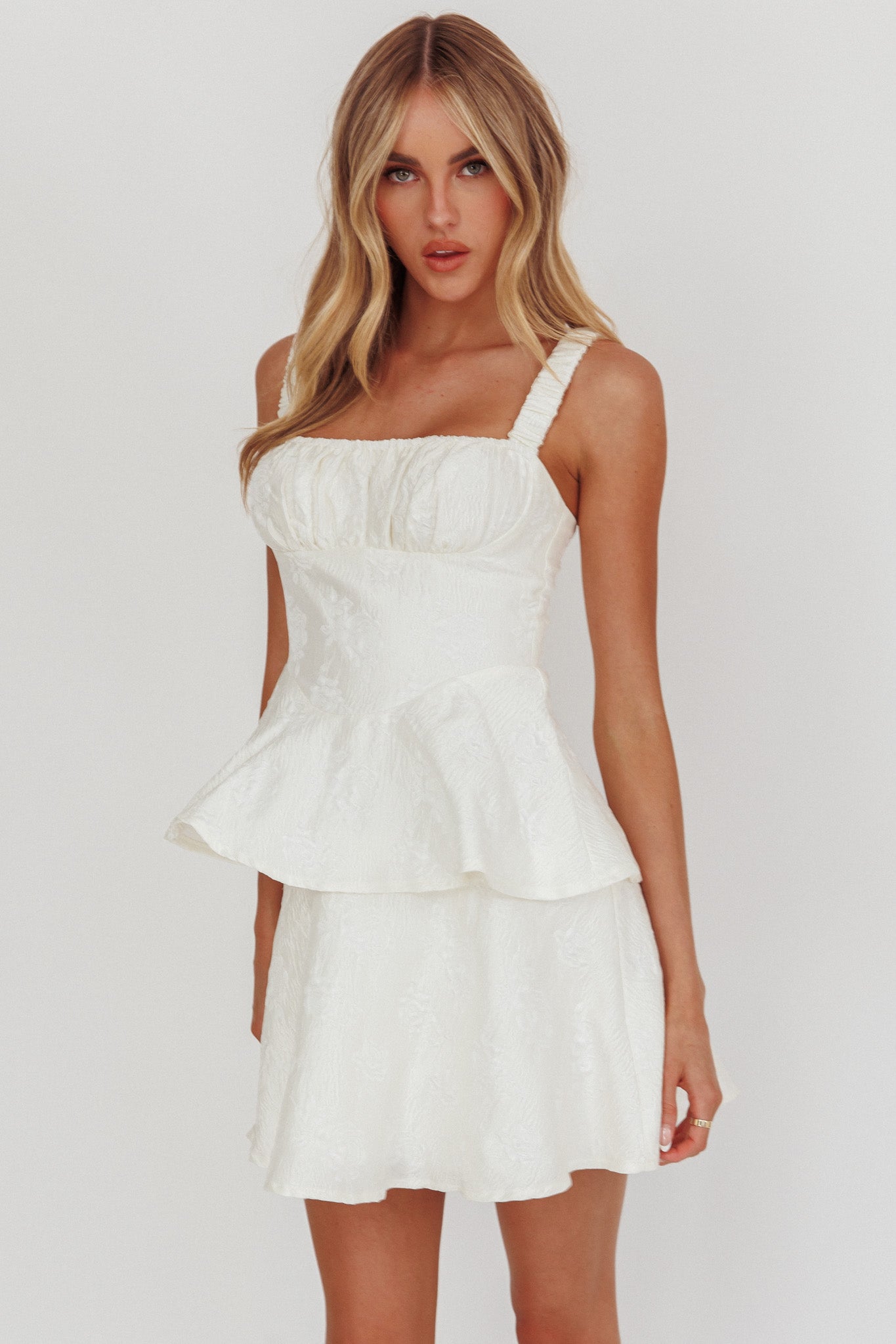 Provence Bloom Peplum Mini Dress Cream-Maymioy