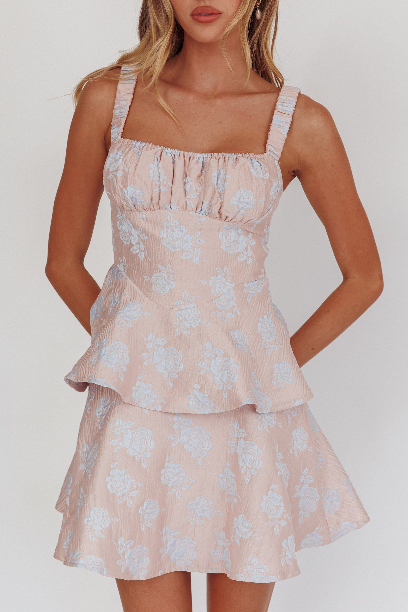 Provence Bloom Peplum Mini Dress Pink-Maymioy