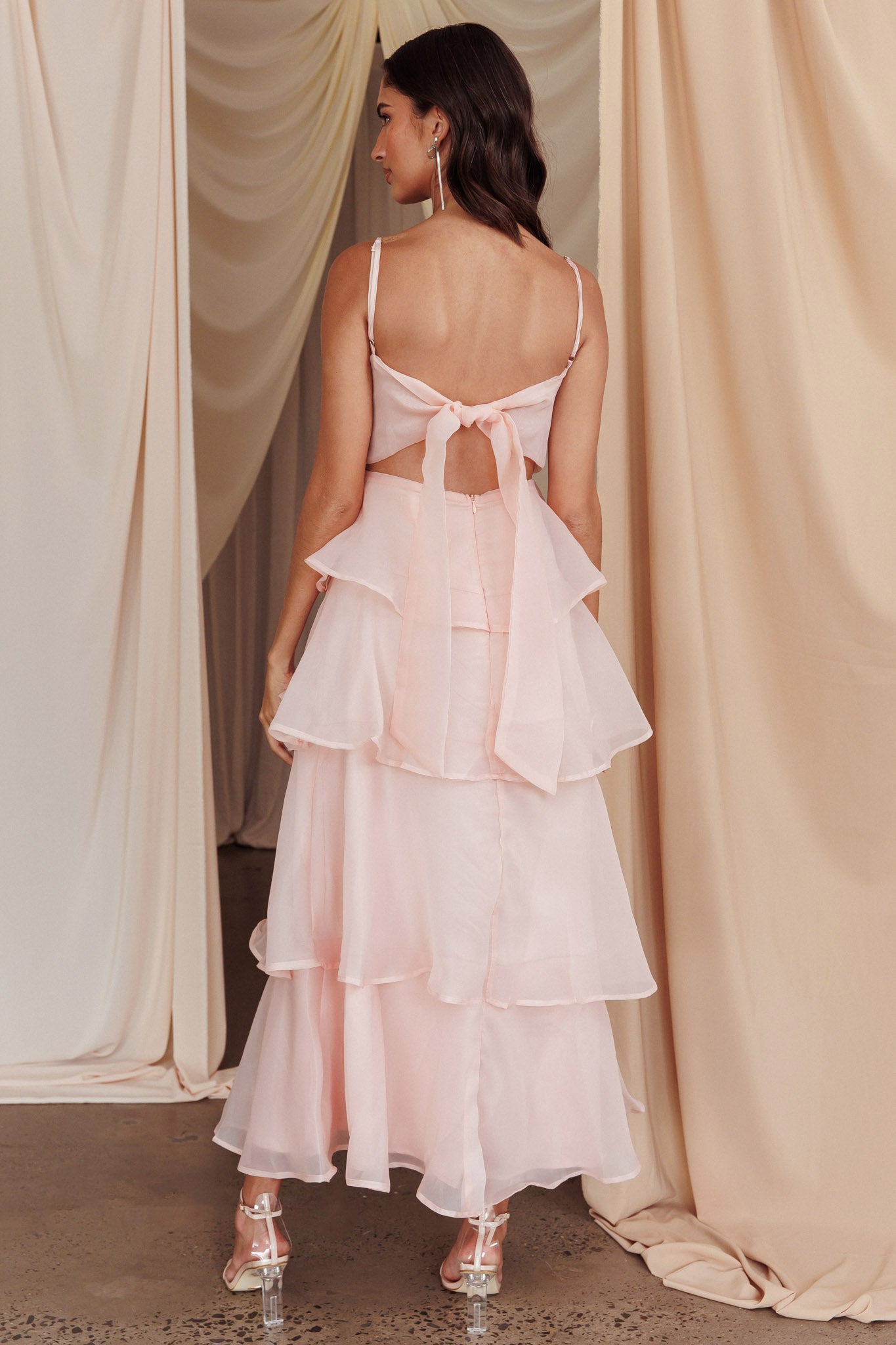 Provence Bloom Tiered Midi Dress Blush-Maymioy