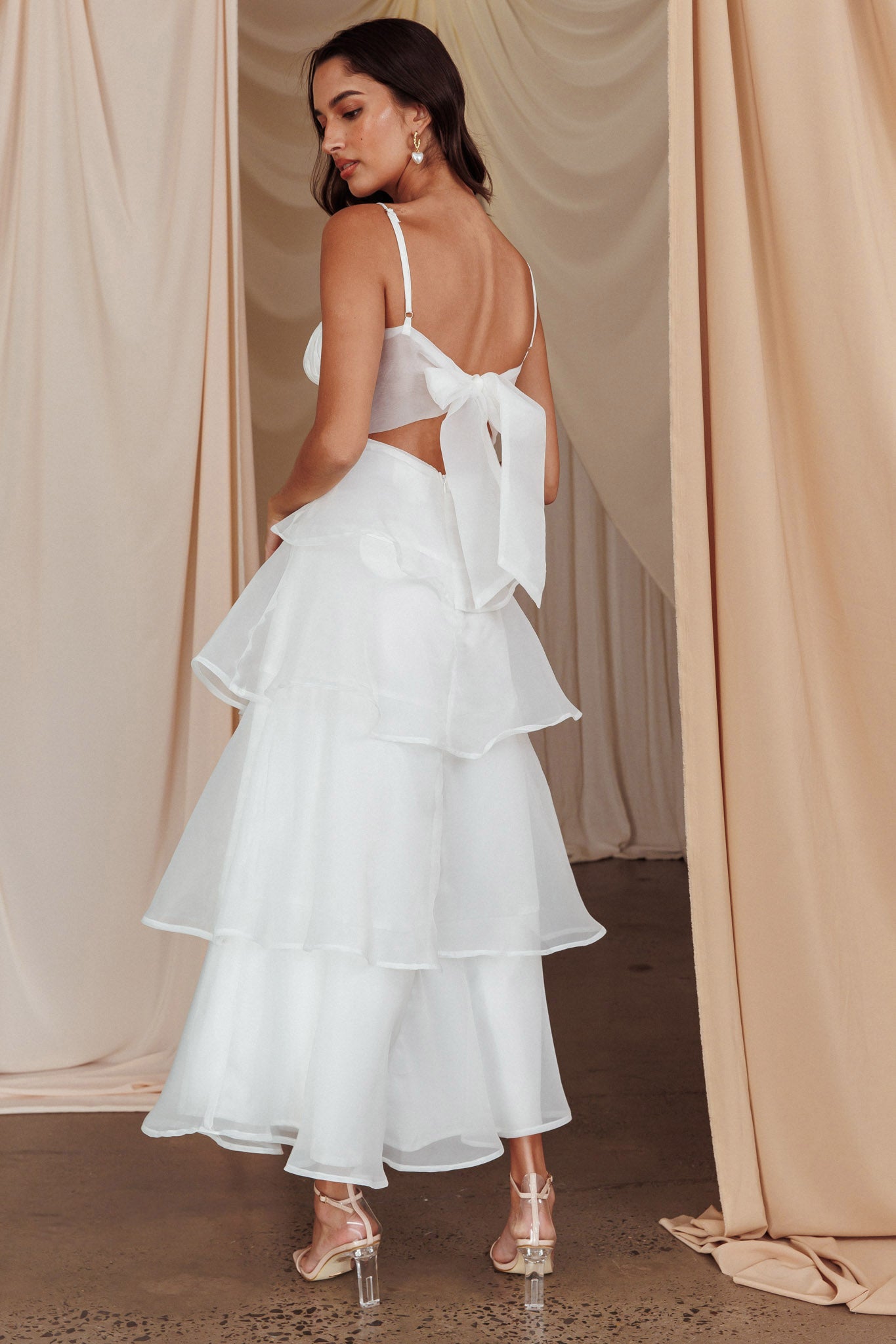 Provence Bloom Tiered Midi Dress White-Maymioy