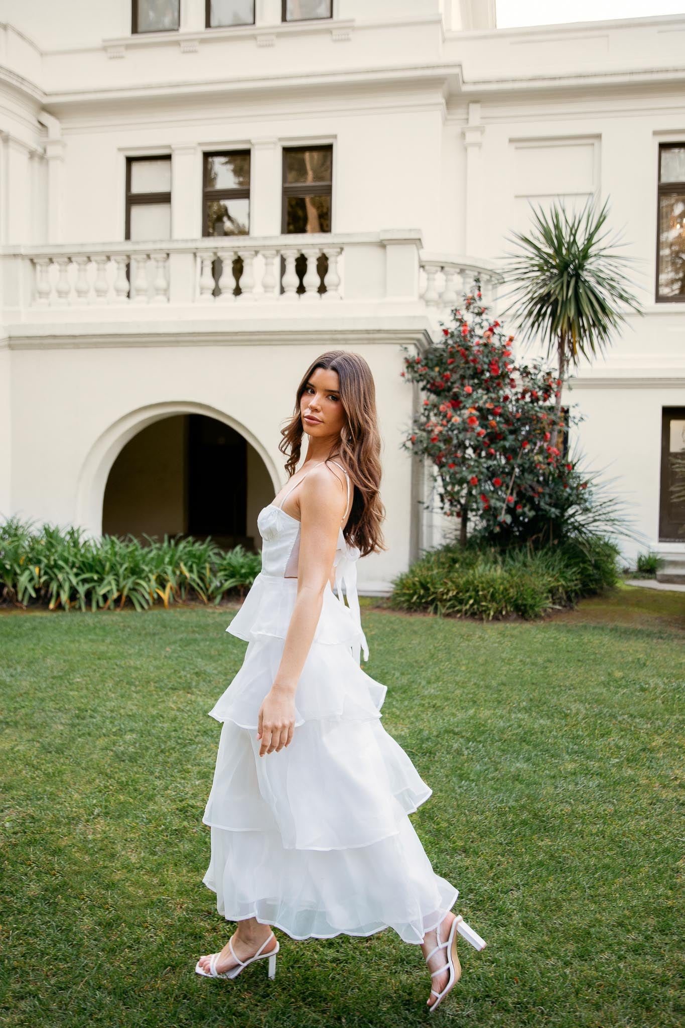 Provence Bloom Tiered Midi Dress White-Maymioy