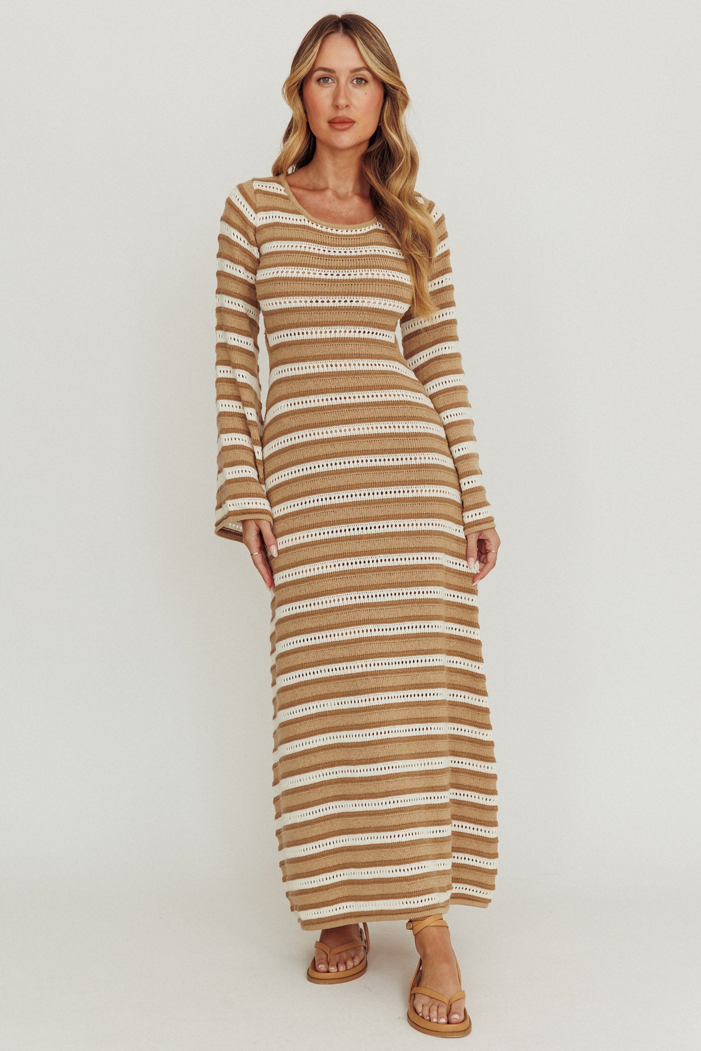 Meredith Long Sleeve Cut-Out Maxi Dress Chocolate-Maymioy