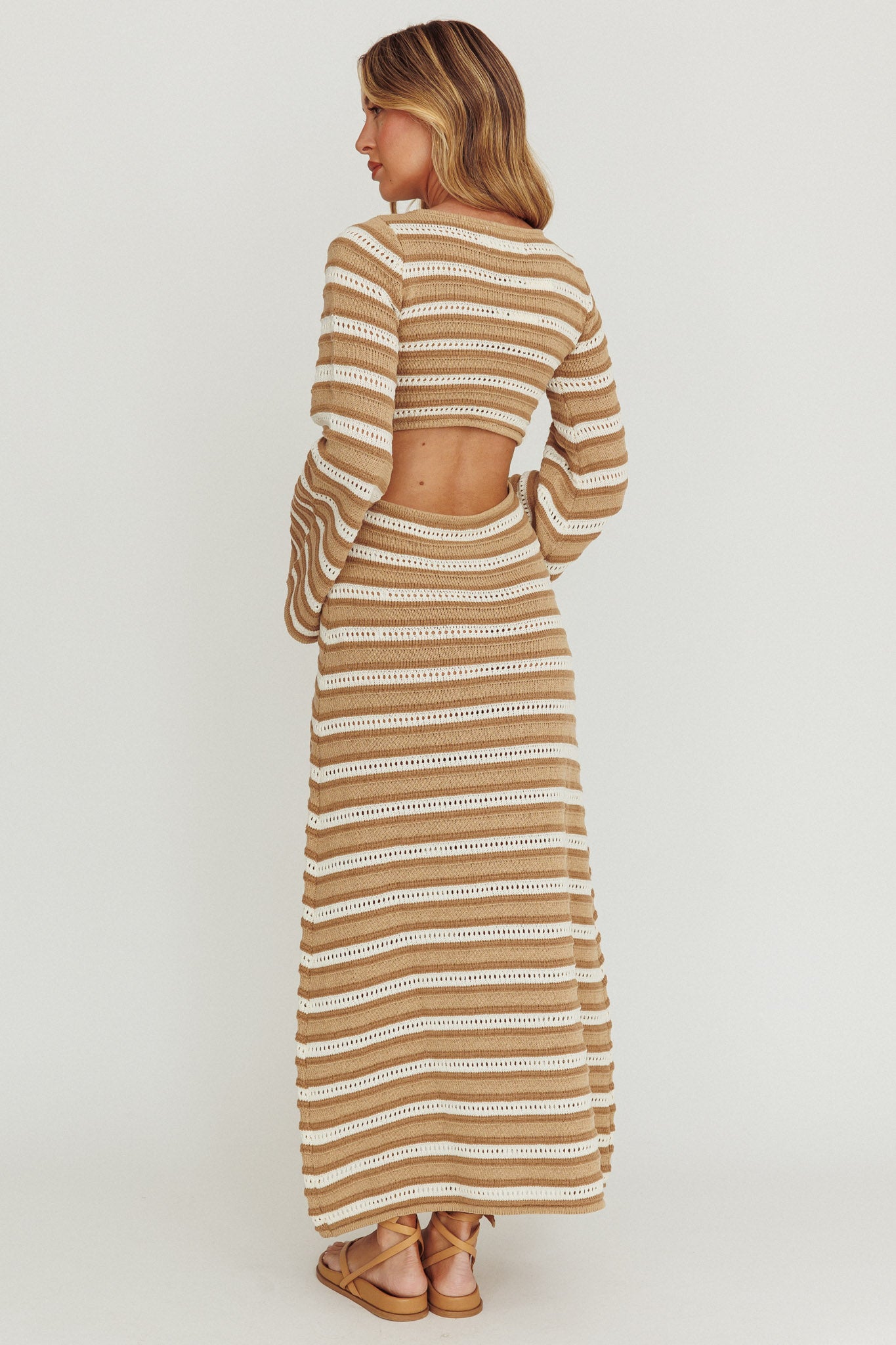 Meredith Long Sleeve Cut-Out Maxi Dress Chocolate-Maymioy