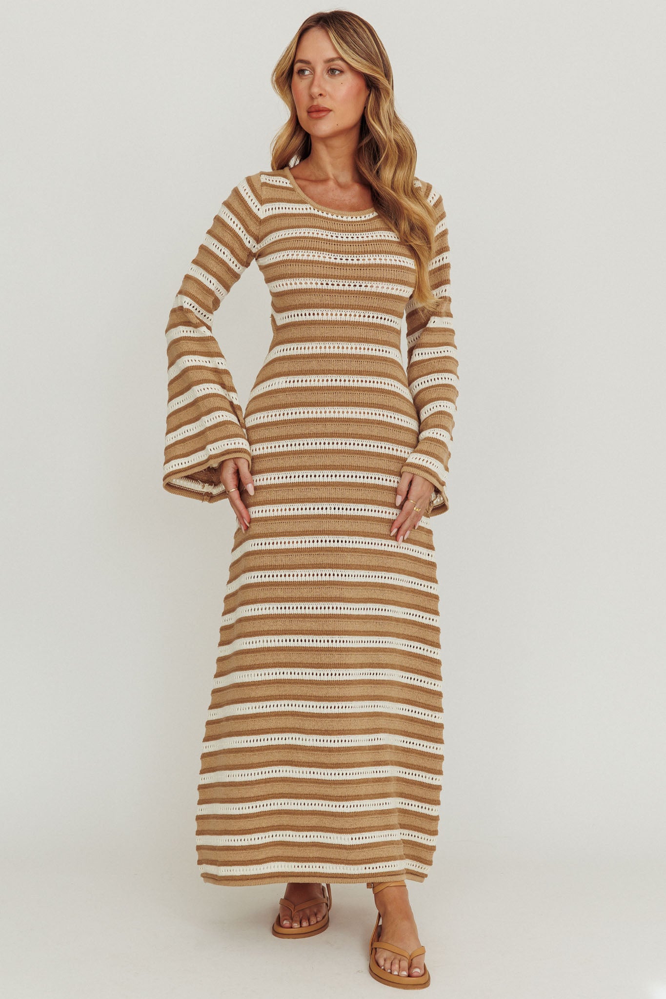 Meredith Long Sleeve Cut-Out Maxi Dress Chocolate-Maymioy