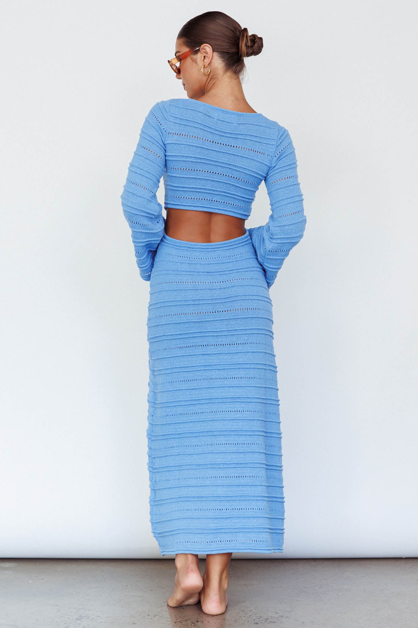 Meredith Long Sleeve Cut-Out Maxi Dress Blue-Maymioy