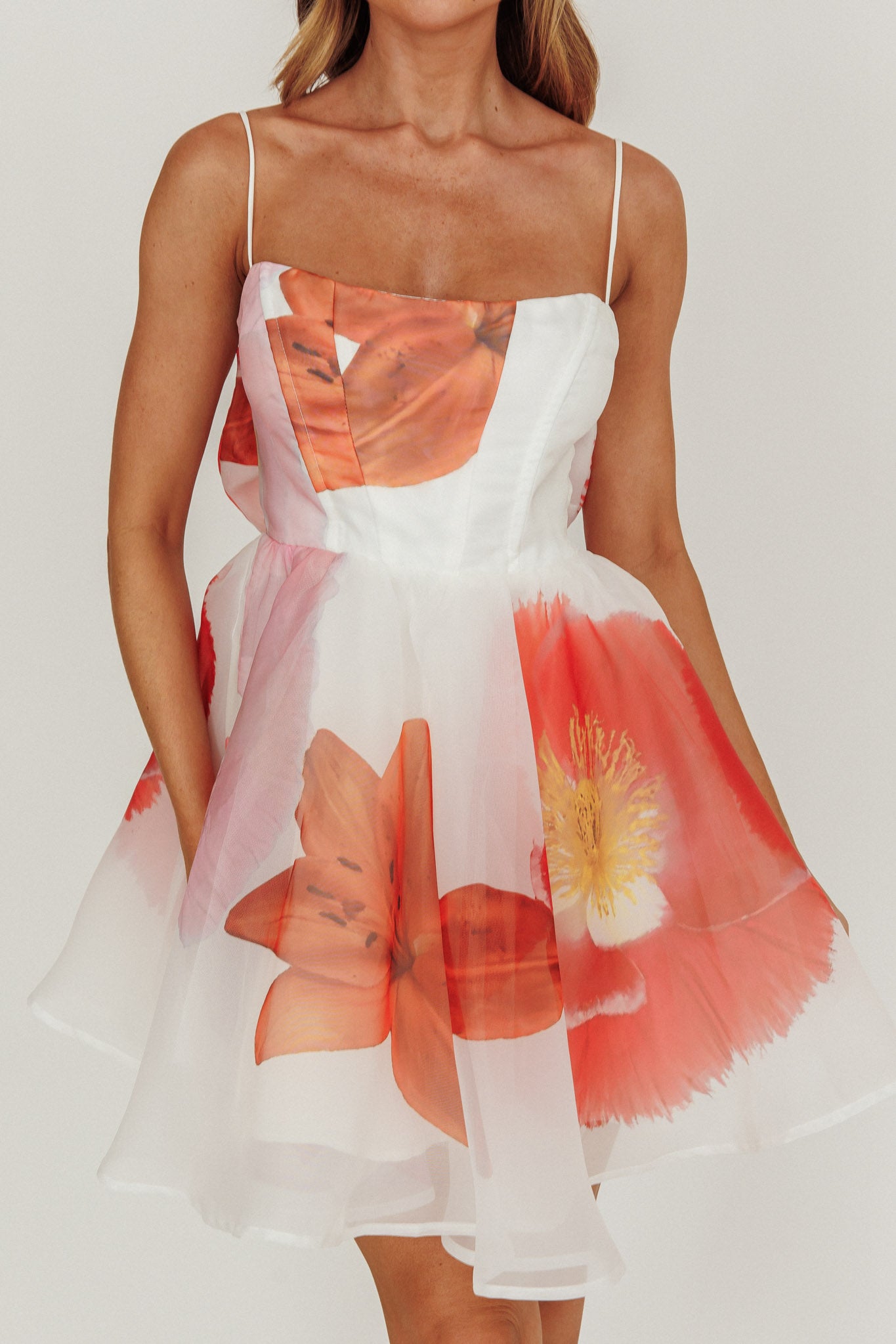 Athens Flared Bow Mini Dress Off White-Maymioy