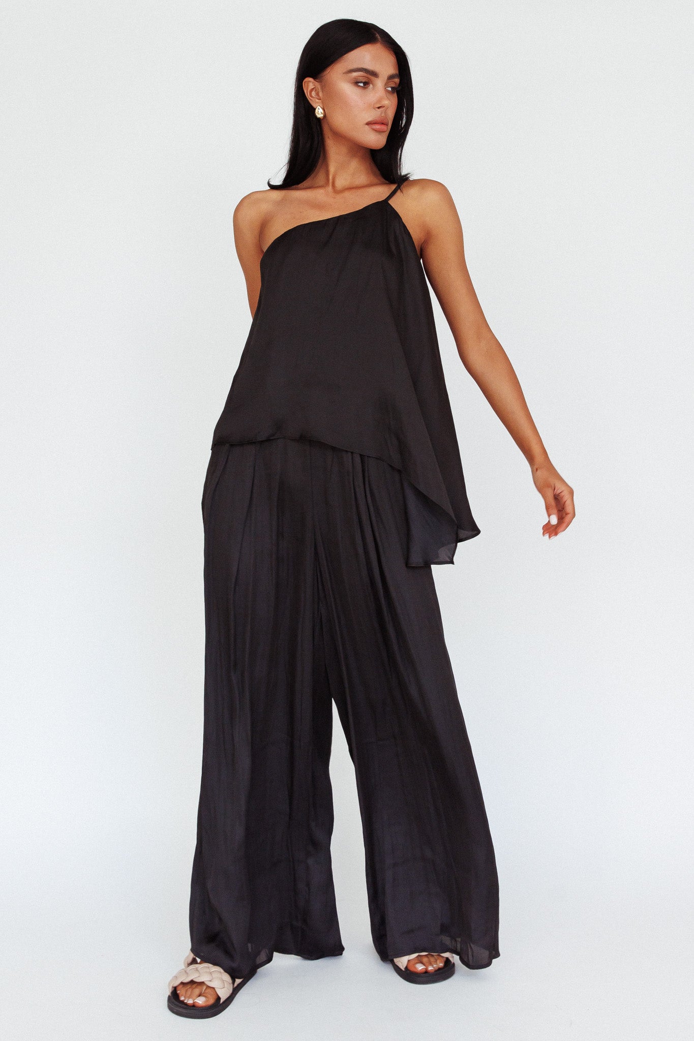 Pollina One Shoulder Top Black-Maymioy