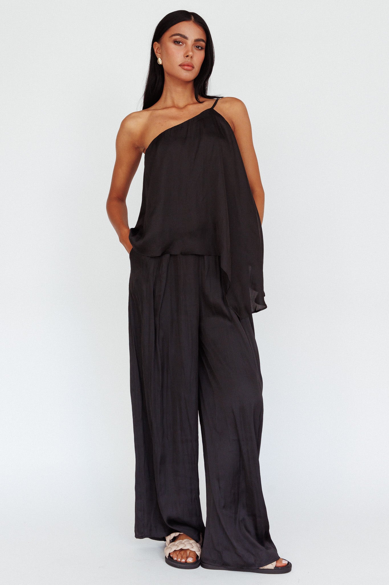 Pollina Wide Leg Pants Black-Maymioy