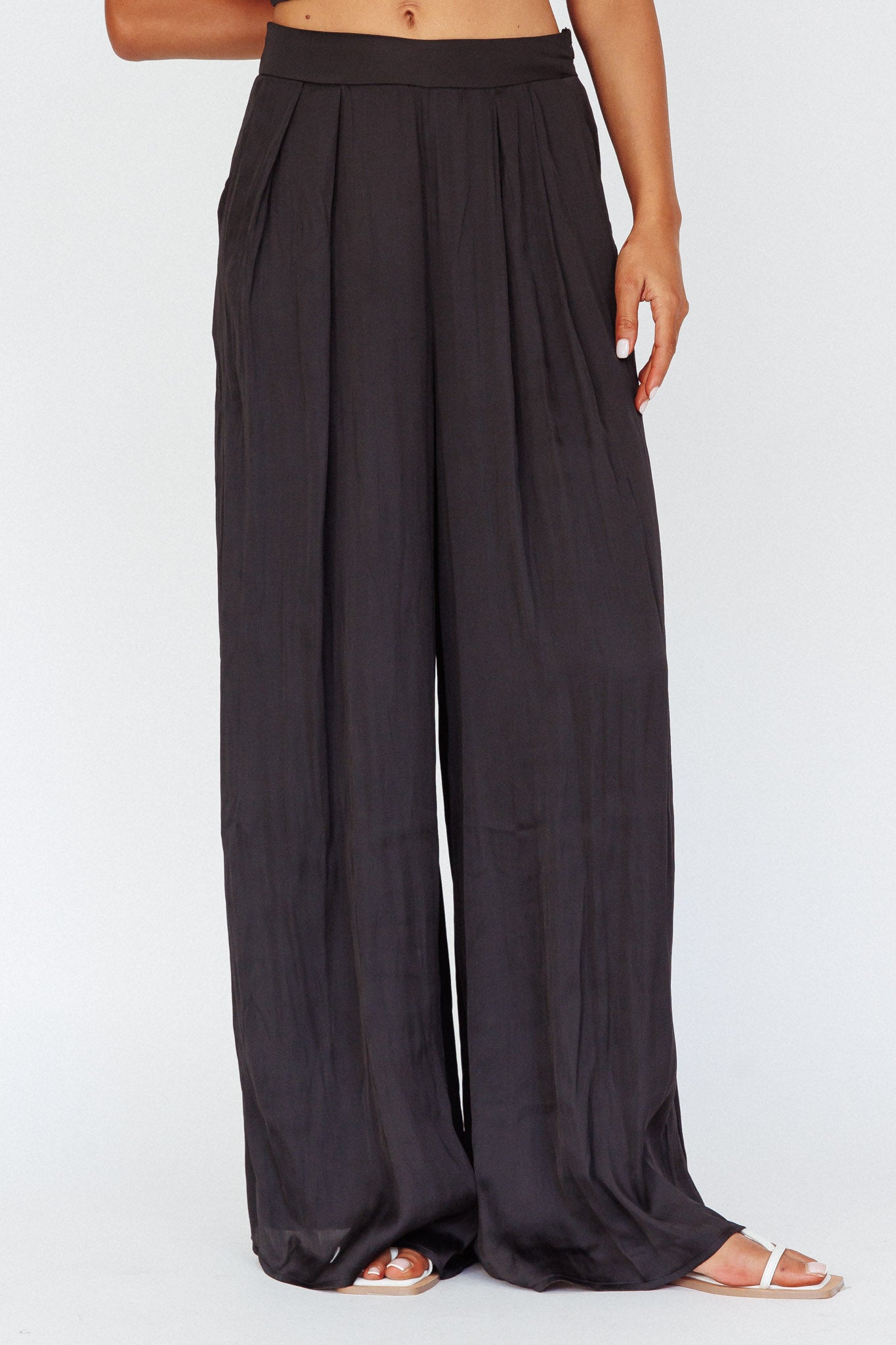 Pollina Wide Leg Pants Black-Maymioy