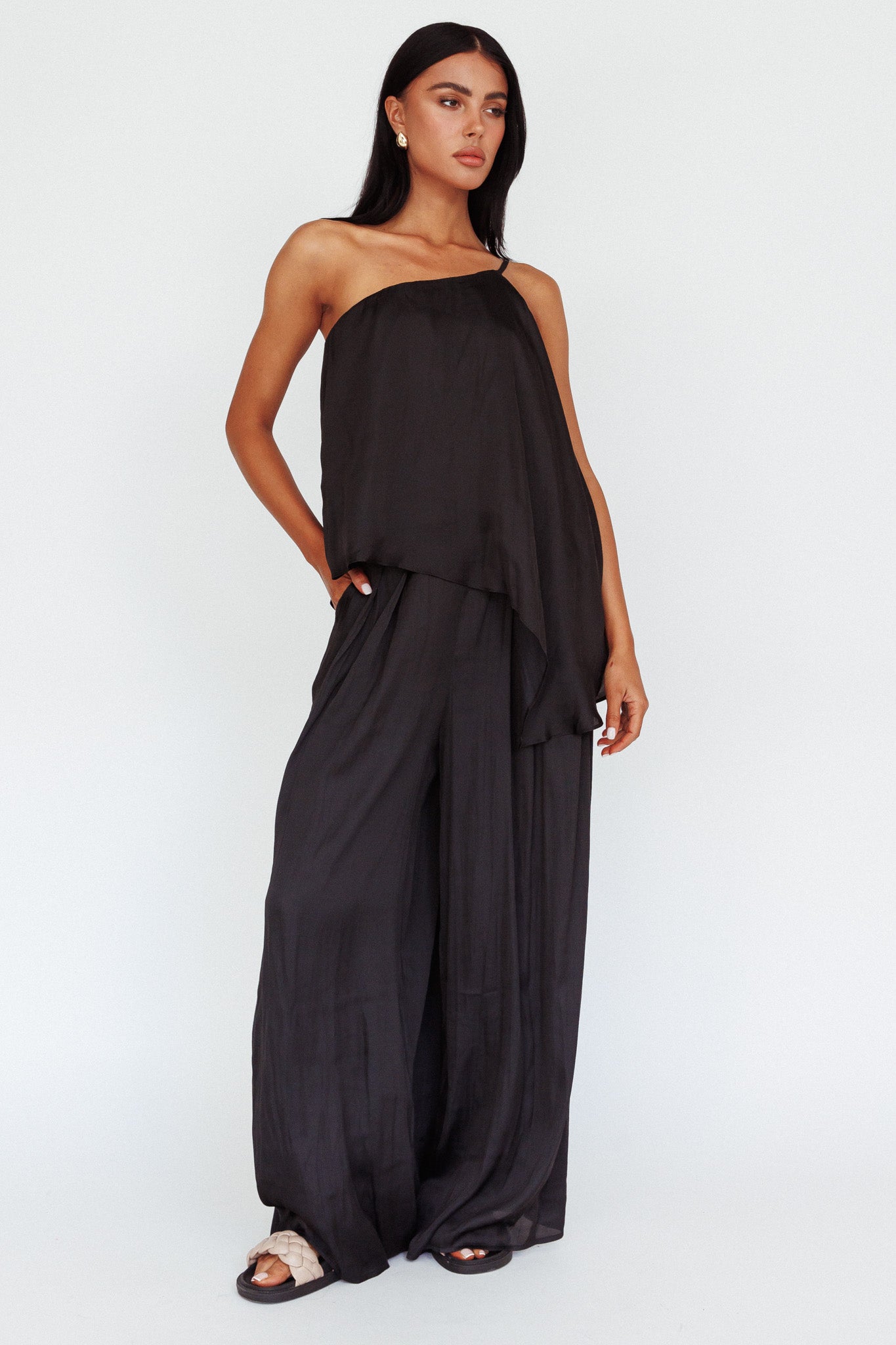 Pollina Wide Leg Pants Black-Maymioy