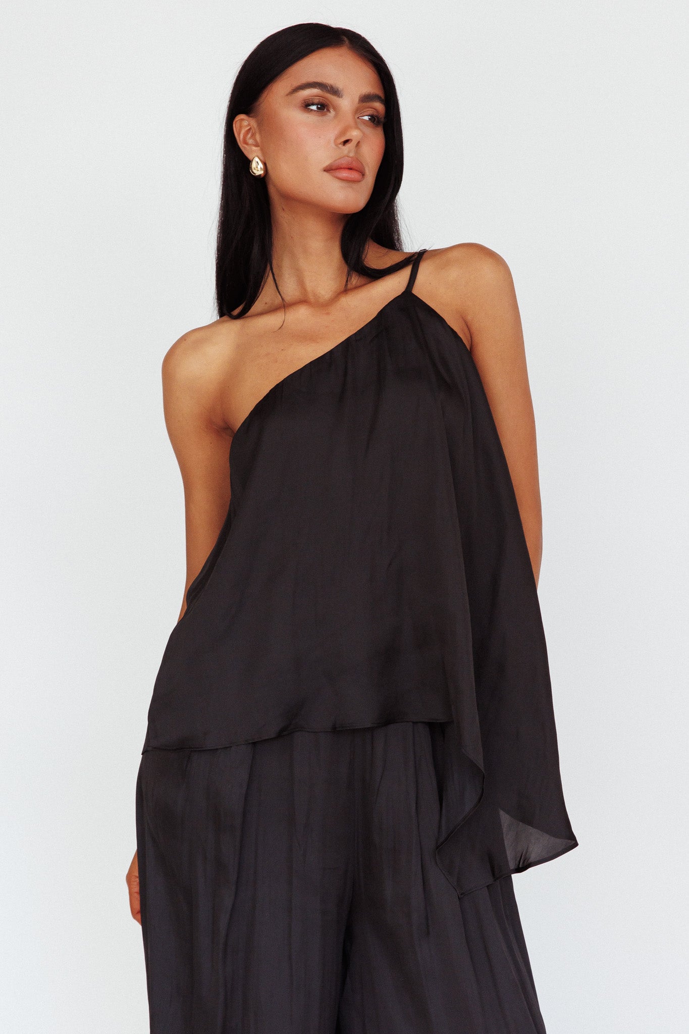 Pollina One Shoulder Top Black-Maymioy