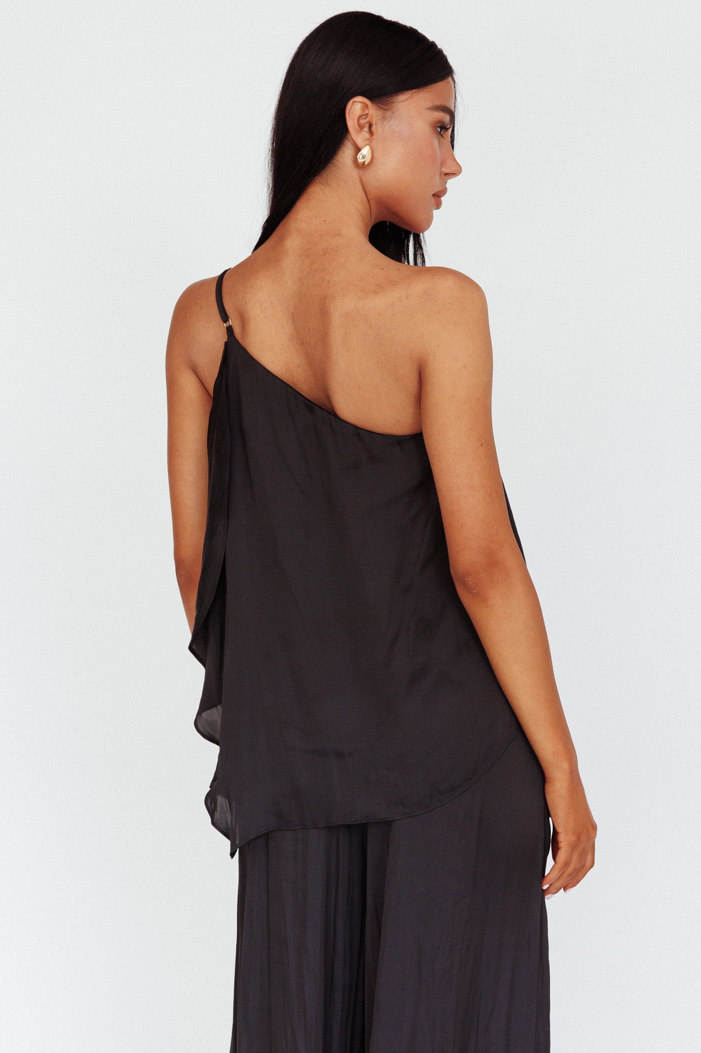 Pollina One Shoulder Top Black-Maymioy