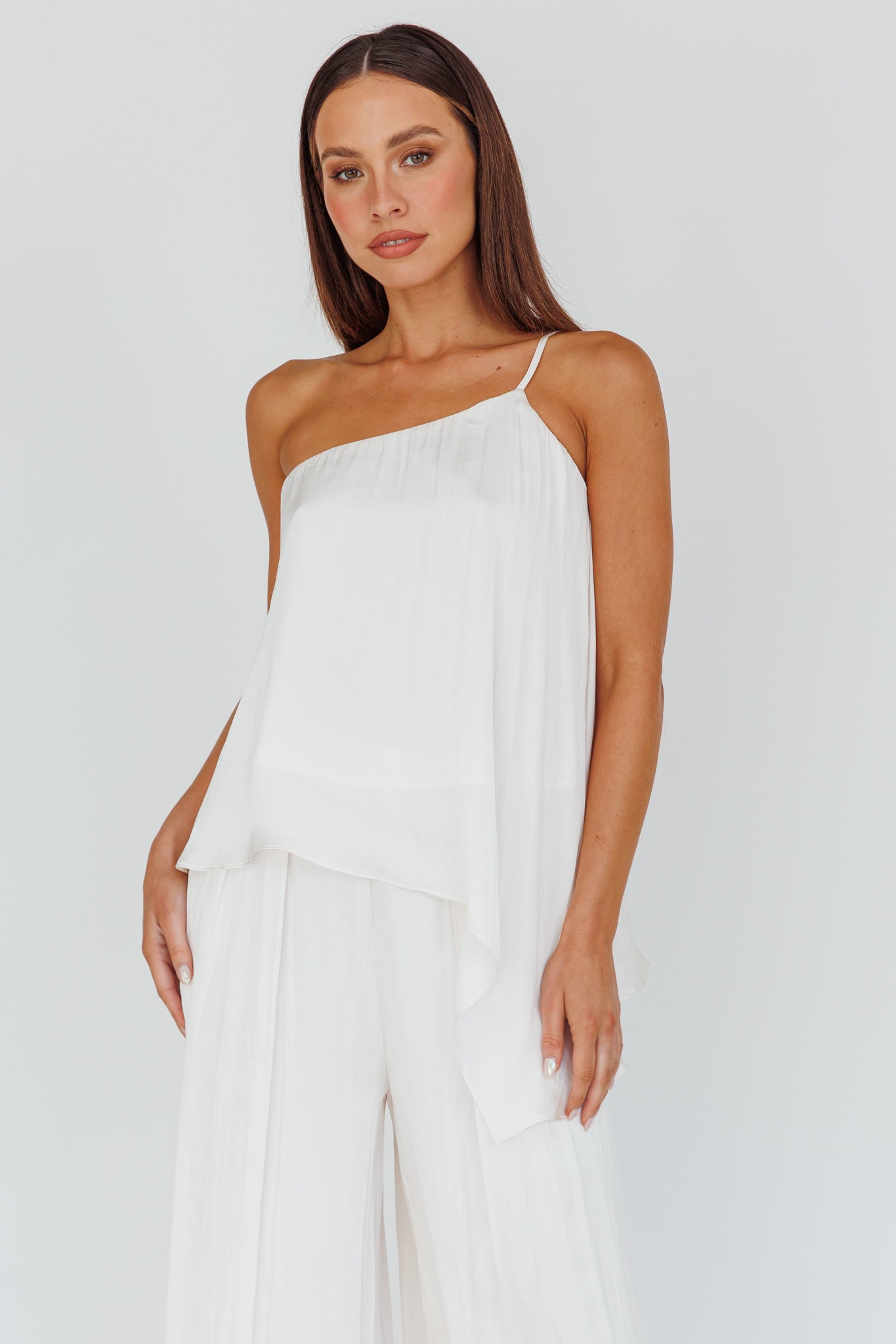 Pollina One Shoulder Top Cream-Maymioy