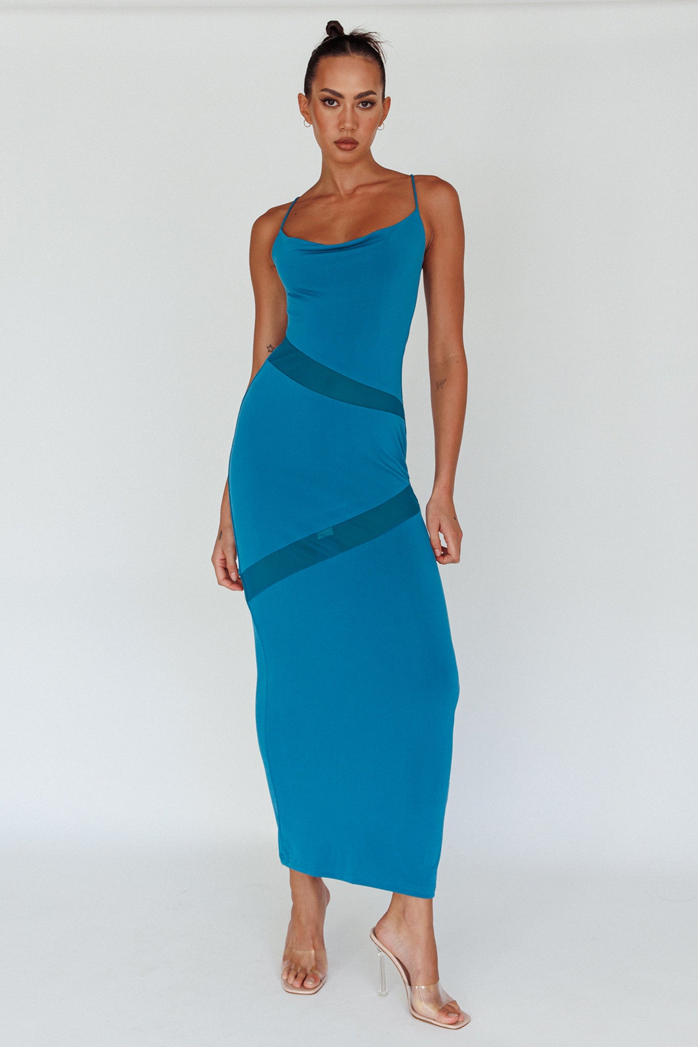 Sun Kissed Cowl Tied Back Maxi Dress Teal-Maymioy