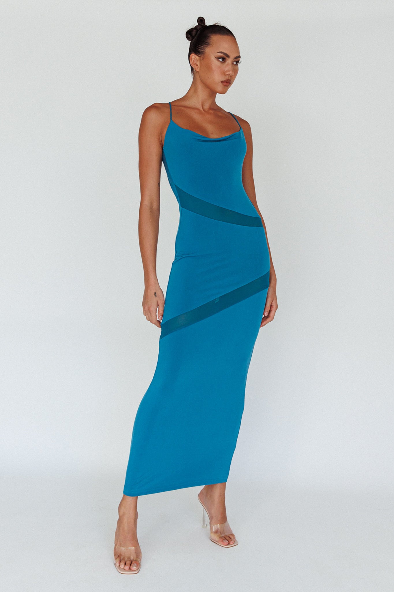 Sun Kissed Cowl Tied Back Maxi Dress Teal-Maymioy