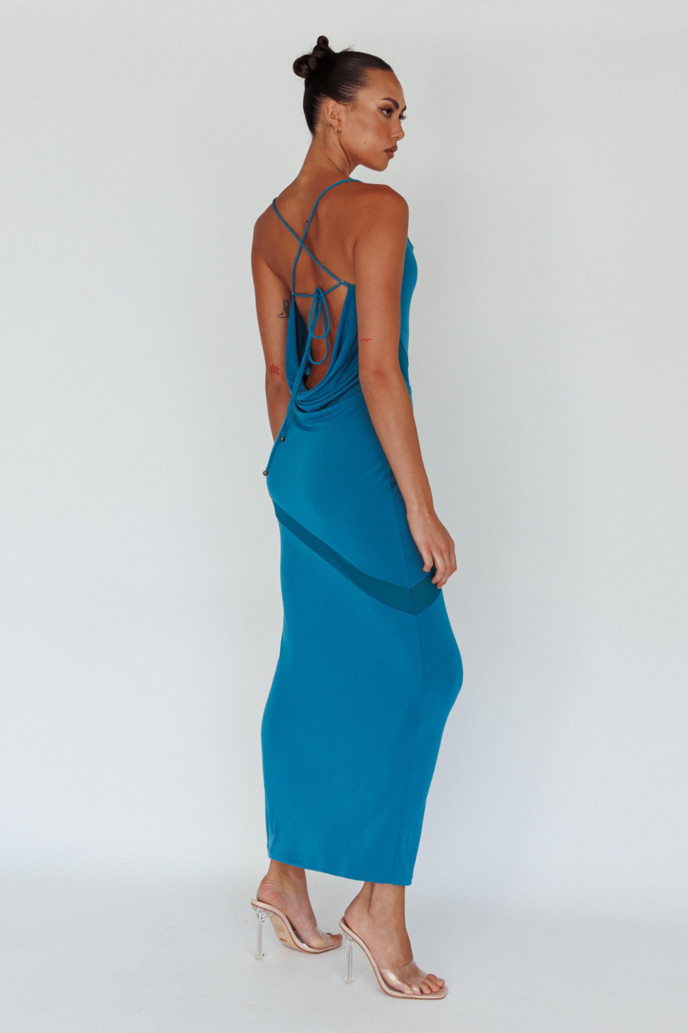 Sun Kissed Cowl Tied Back Maxi Dress Teal-Maymioy