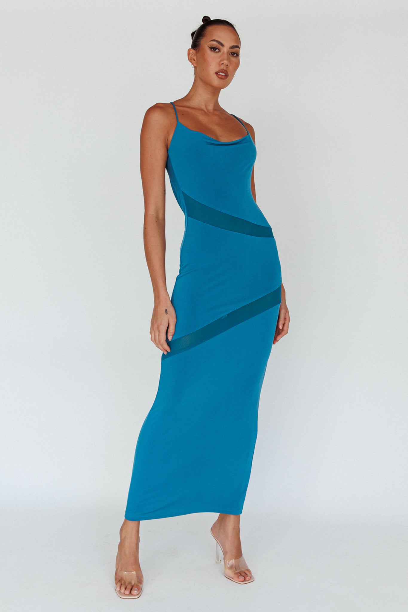 Sun Kissed Cowl Tied Back Maxi Dress Teal-Maymioy