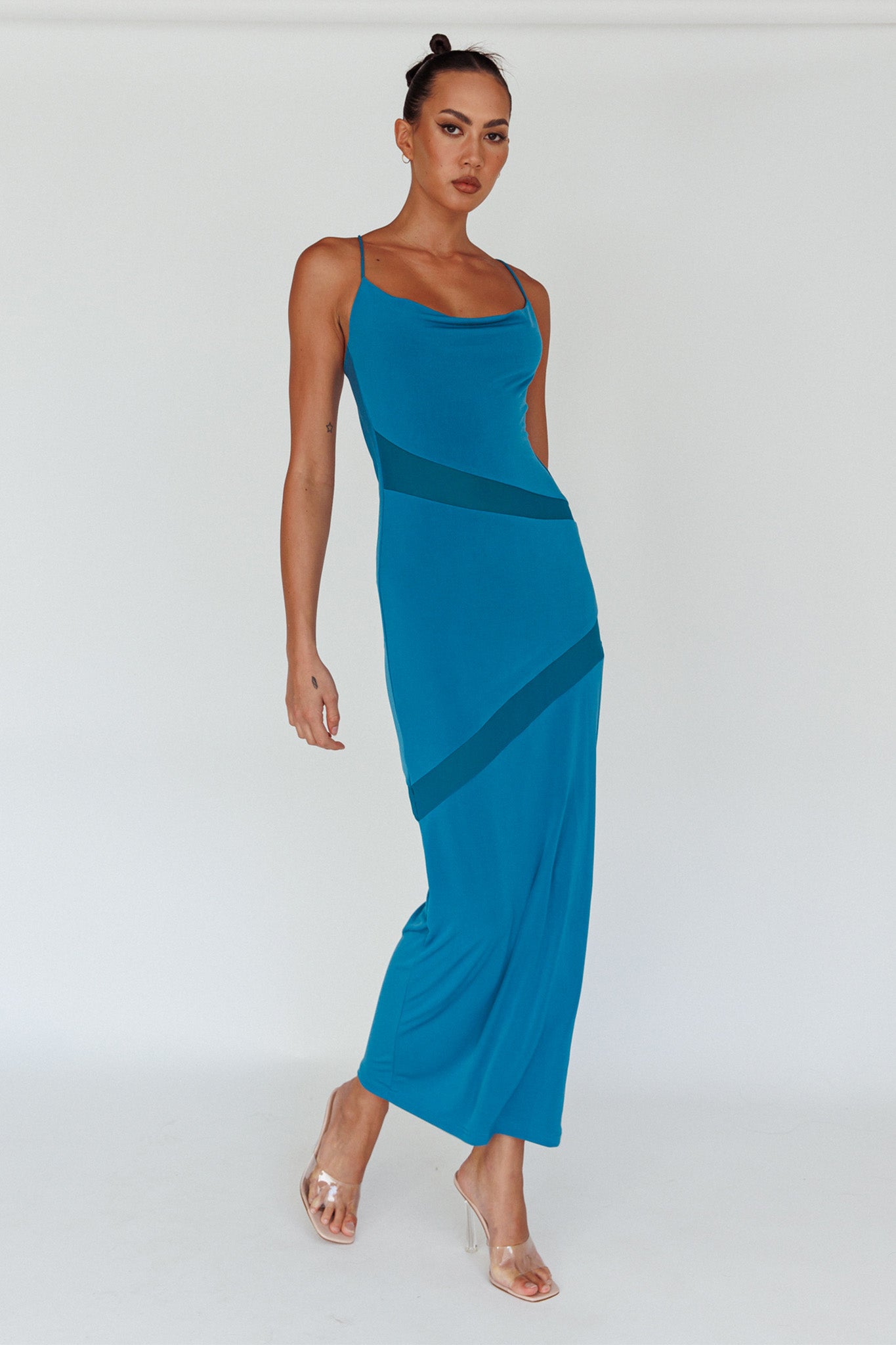 Sun Kissed Cowl Tied Back Maxi Dress Teal-Maymioy