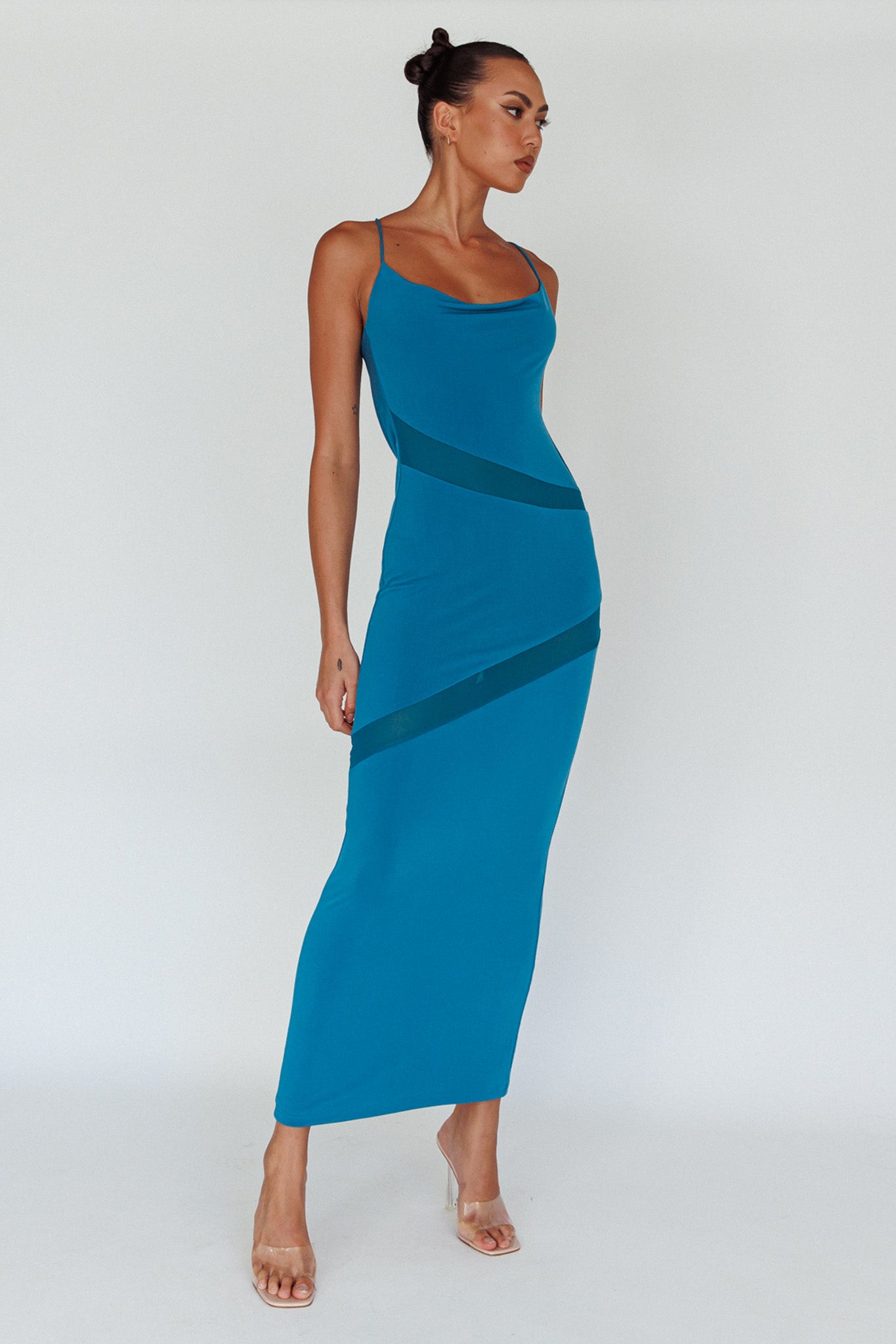 Sun Kissed Cowl Tied Back Maxi Dress Teal-Maymioy