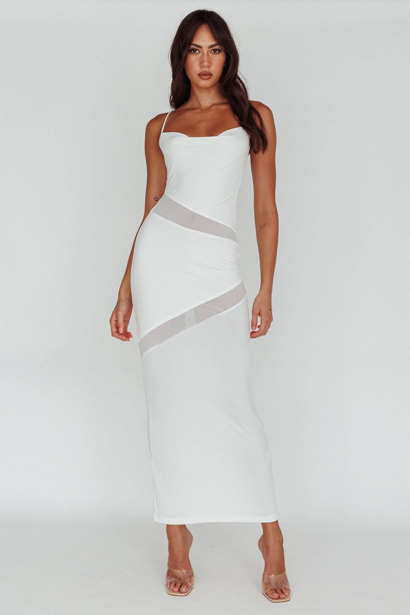 Sun Kissed Cowl Tied Back Maxi Dress White-Maymioy