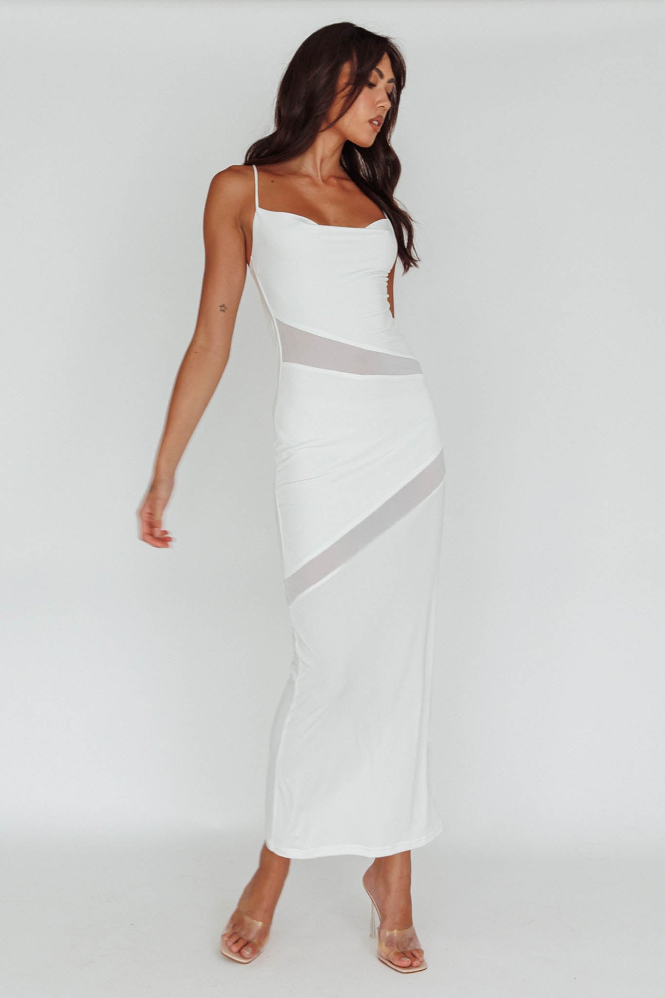Sun Kissed Cowl Tied Back Maxi Dress White-Maymioy