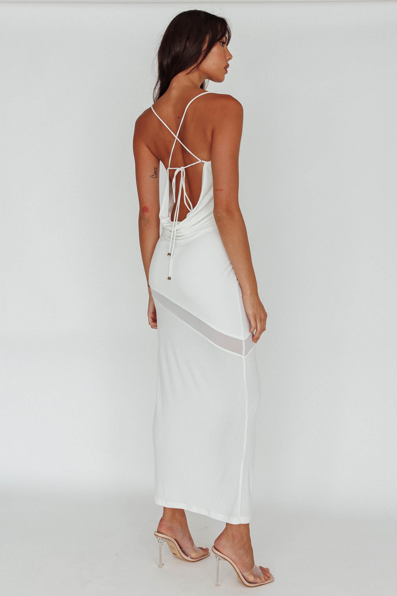Sun Kissed Cowl Tied Back Maxi Dress White-Maymioy