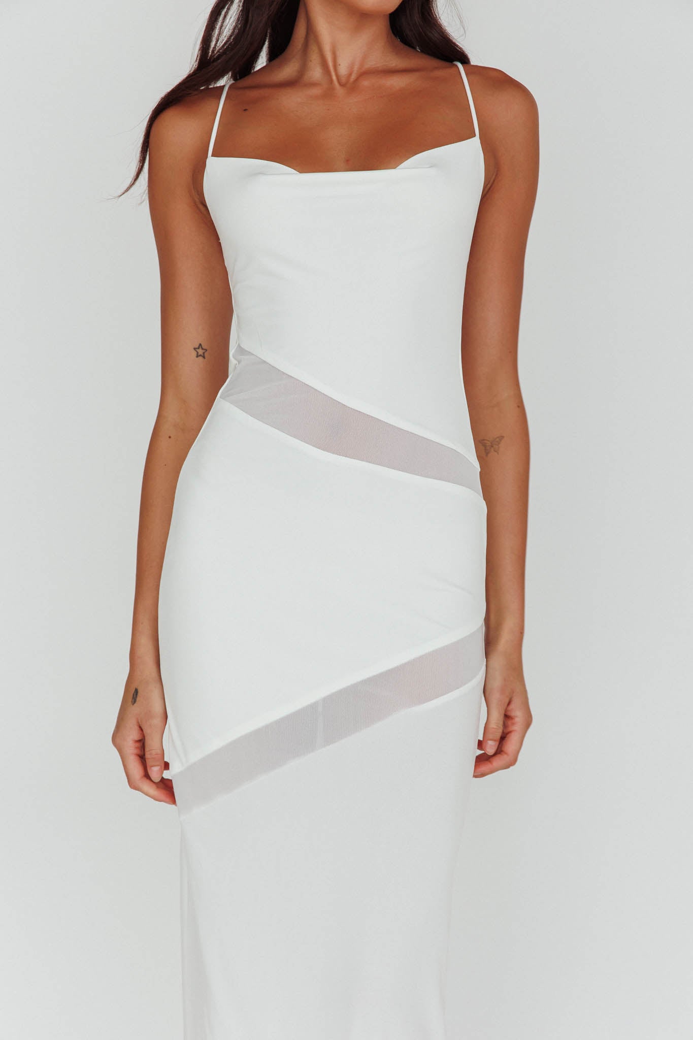 Sun Kissed Cowl Tied Back Maxi Dress White-Maymioy