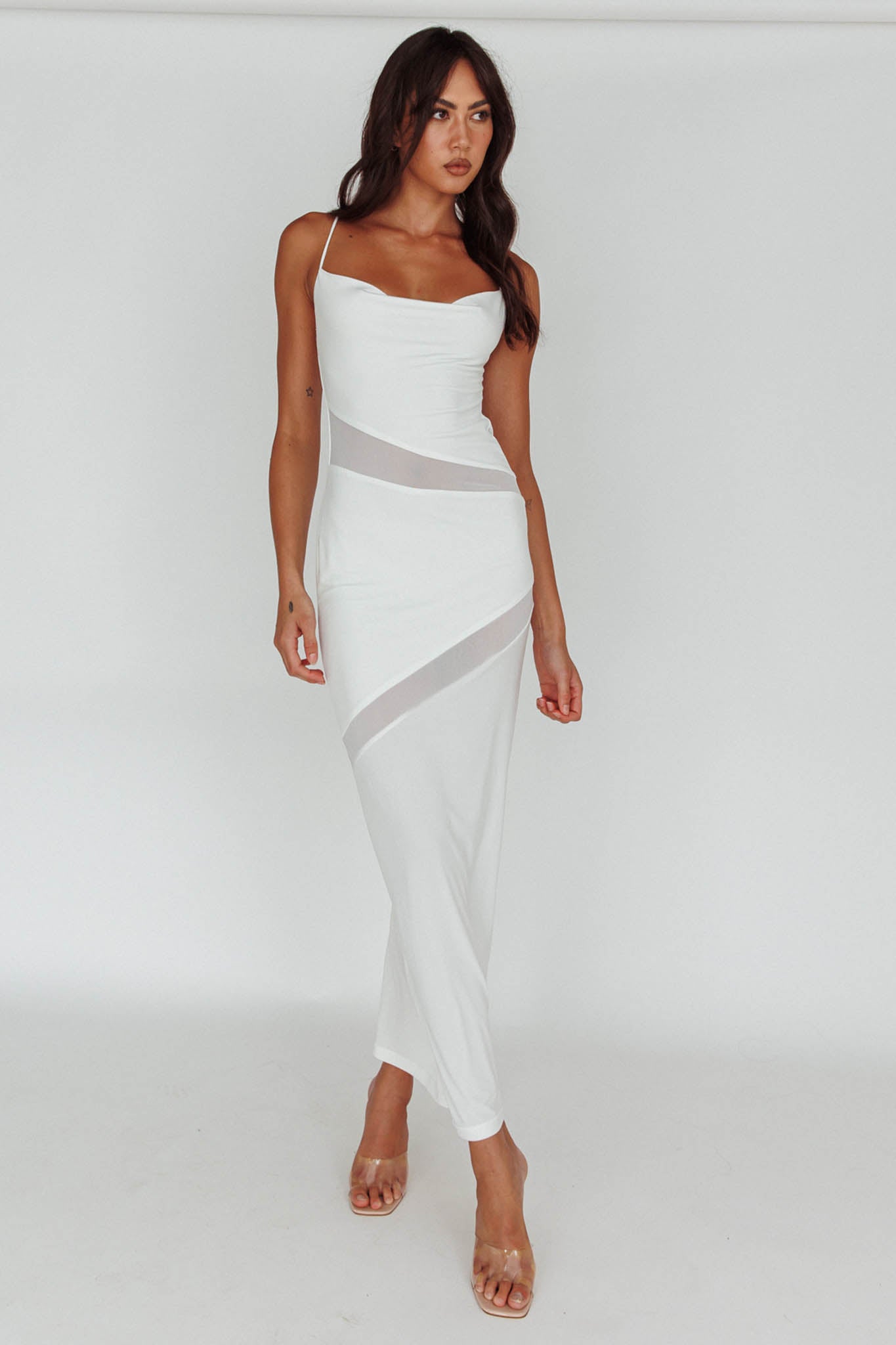 Sun Kissed Cowl Tied Back Maxi Dress White-Maymioy