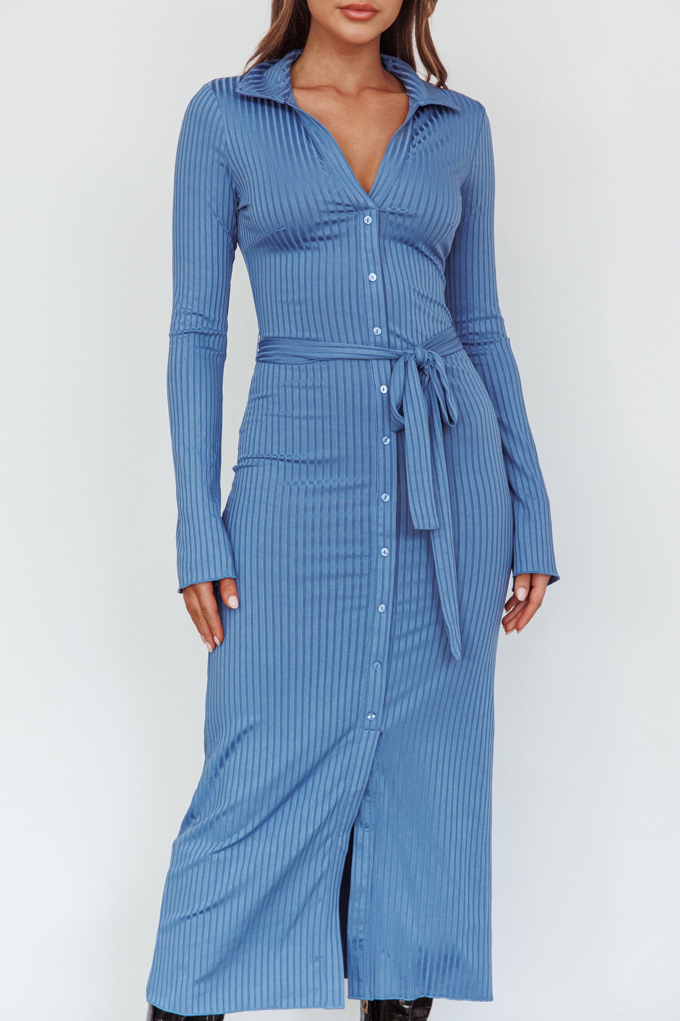 Eastcoast Collared Placket Midi Dress Blue-Maymioy