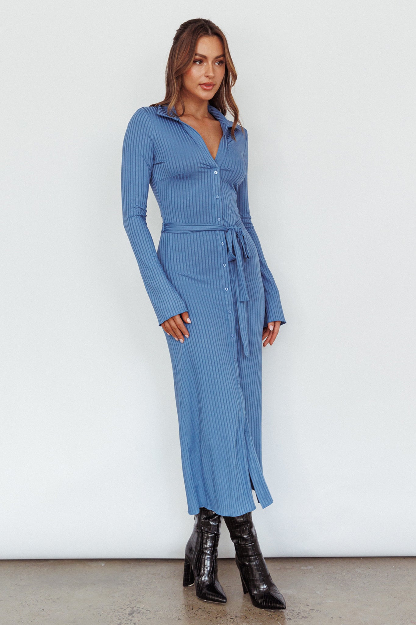 Eastcoast Collared Placket Midi Dress Blue-Maymioy