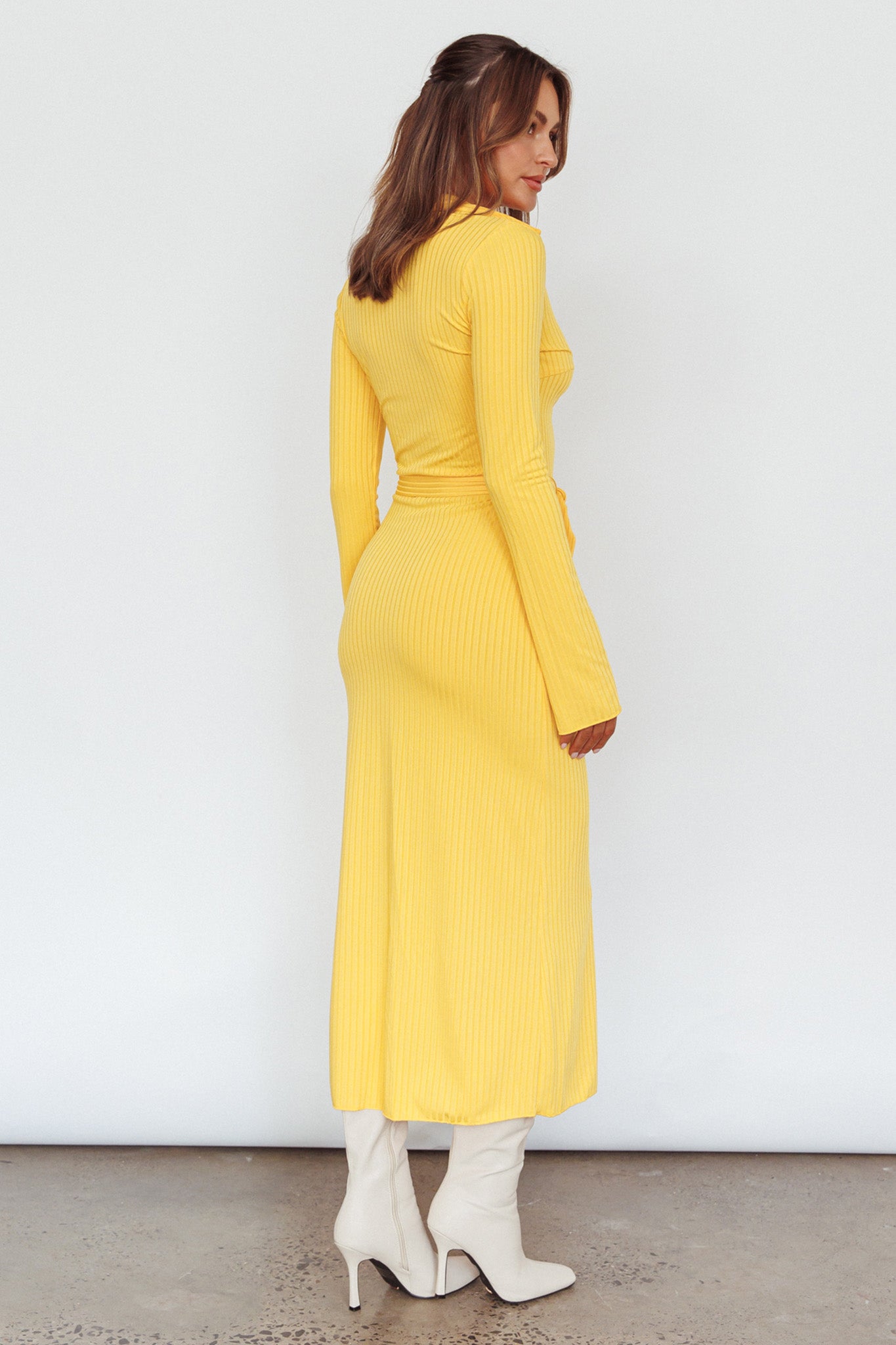 Eastcoast Collared Placket Midi Dress Yellow-Maymioy