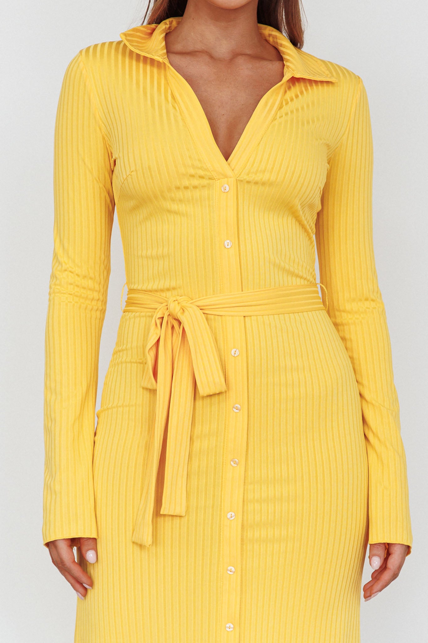Eastcoast Collared Placket Midi Dress Yellow-Maymioy