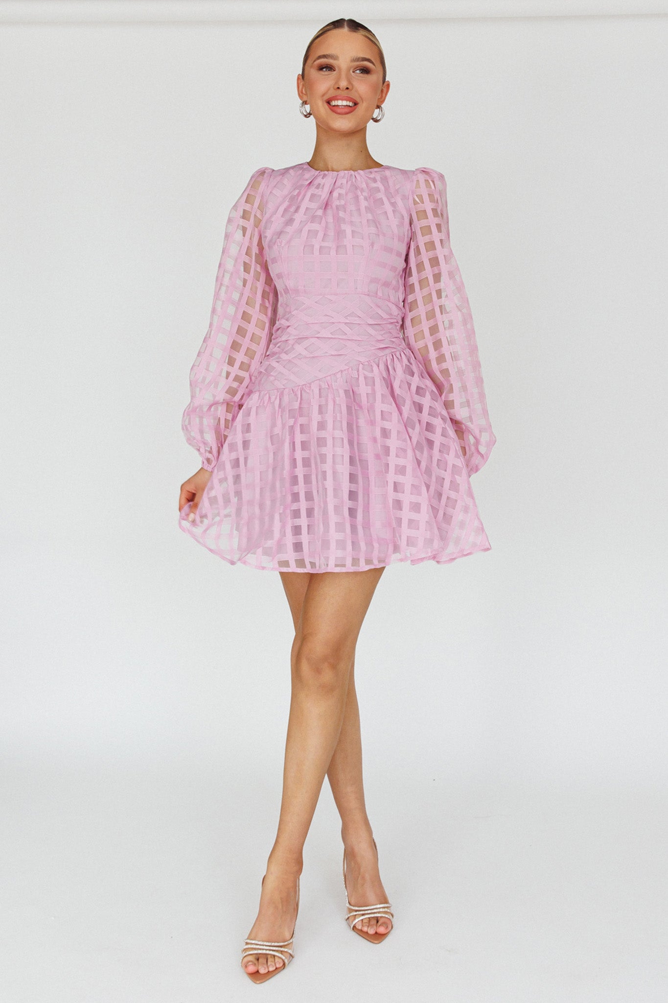 Tatiana Long Sleeve Plaid Mini Dress Lilac-Maymioy