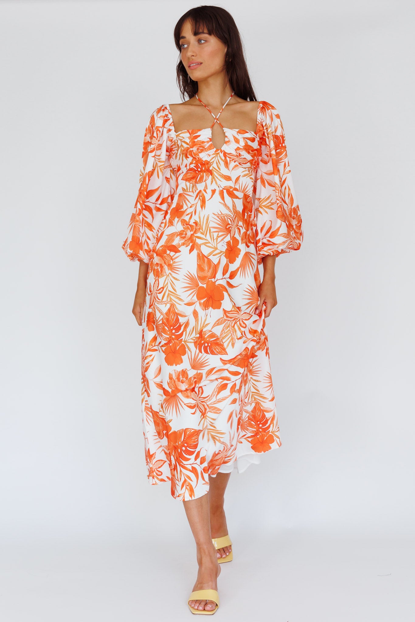 Nyree Long Sleeve Maxi Dress Tropical Orange-Maymioy