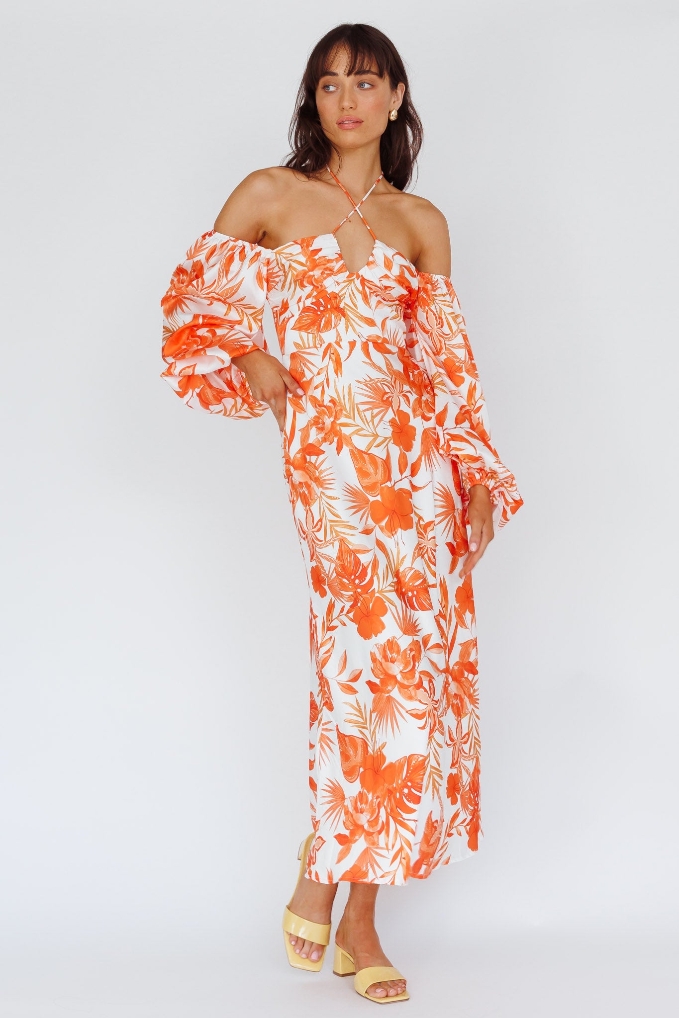 Nyree Long Sleeve Maxi Dress Tropical Orange-Maymioy