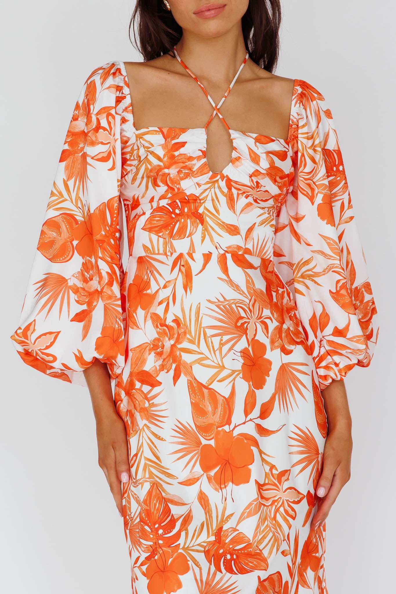 Nyree Long Sleeve Maxi Dress Tropical Orange-Maymioy