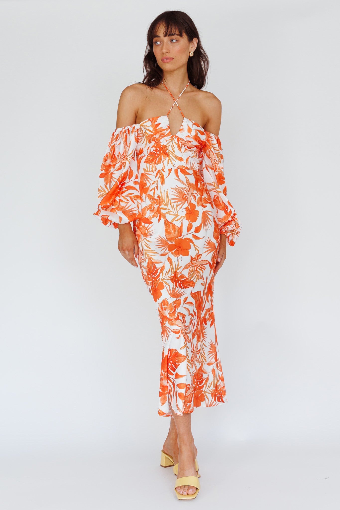 Nyree Long Sleeve Maxi Dress Tropical Orange-Maymioy